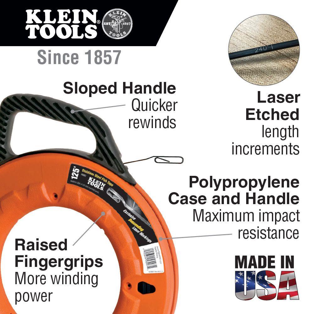 Klein Tools 1/8″ Wide Steel Fish Tape 65 ft - Flockneti