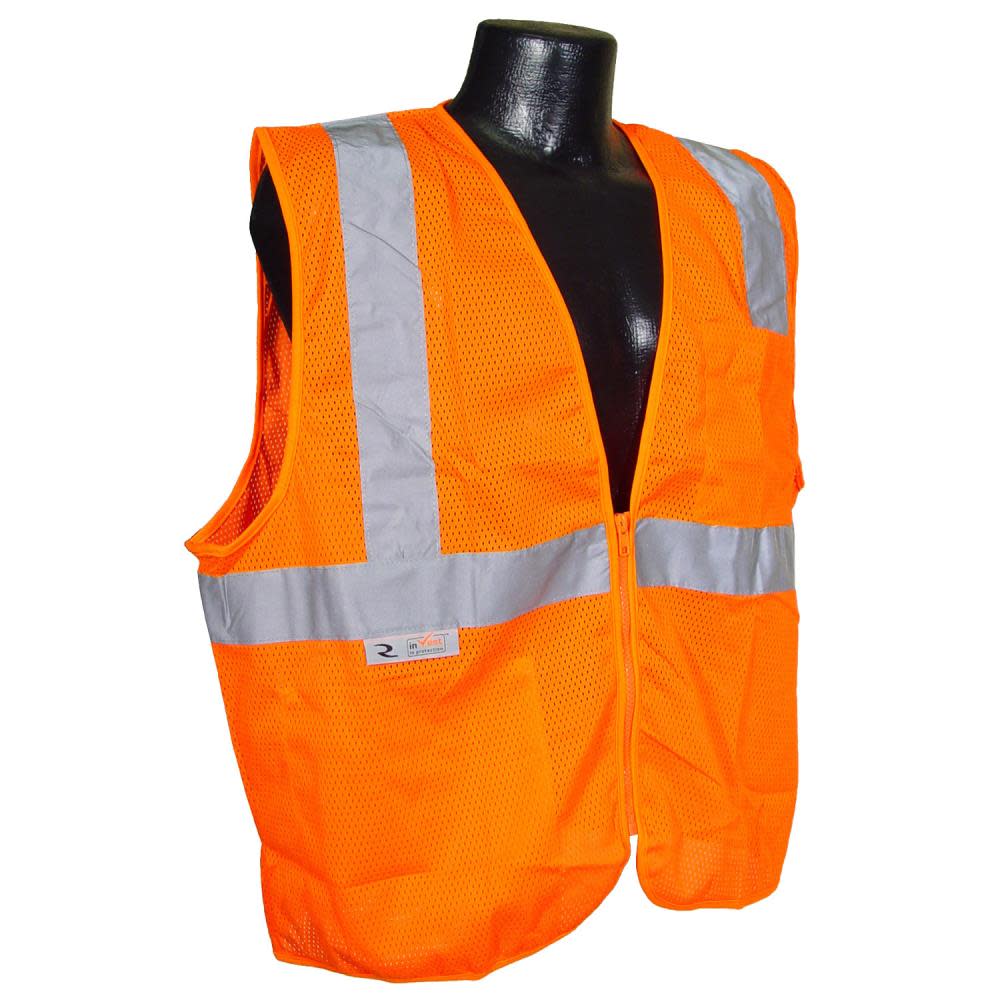 Radians Solid Economy Type R Class 2 Safety Vest with Zipper Hi Viz Orange 3X - Flockneti