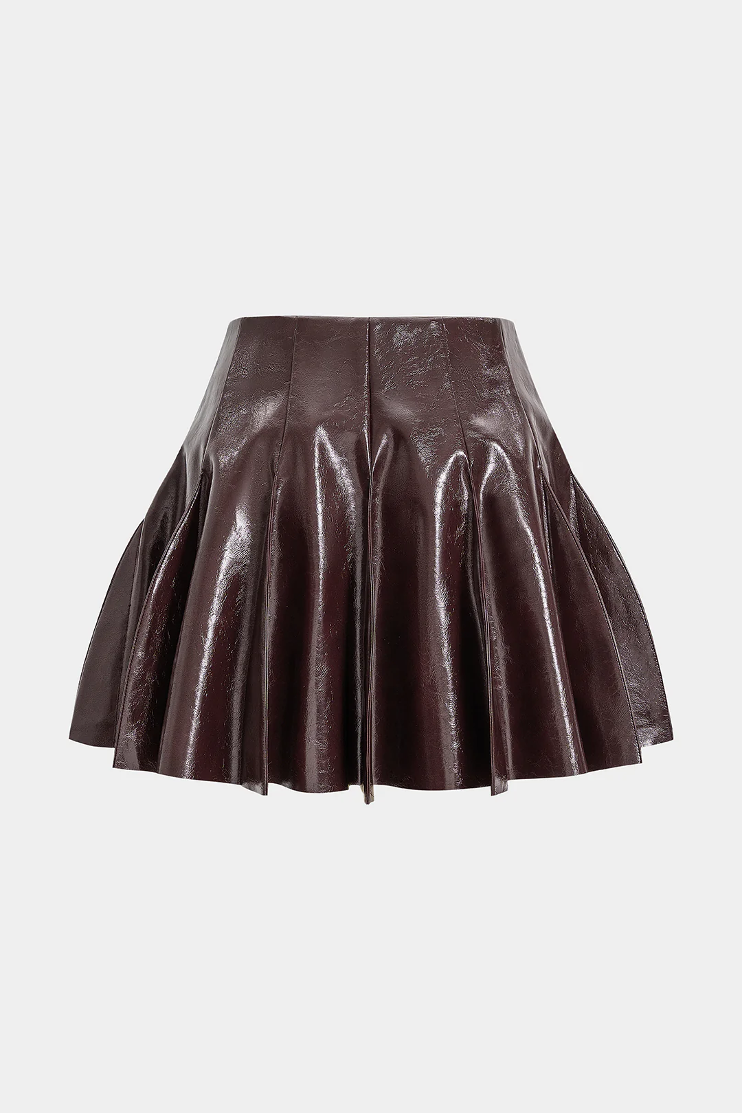 Faux Leather Pleated Stitching Detail Skirt - Flockneti
