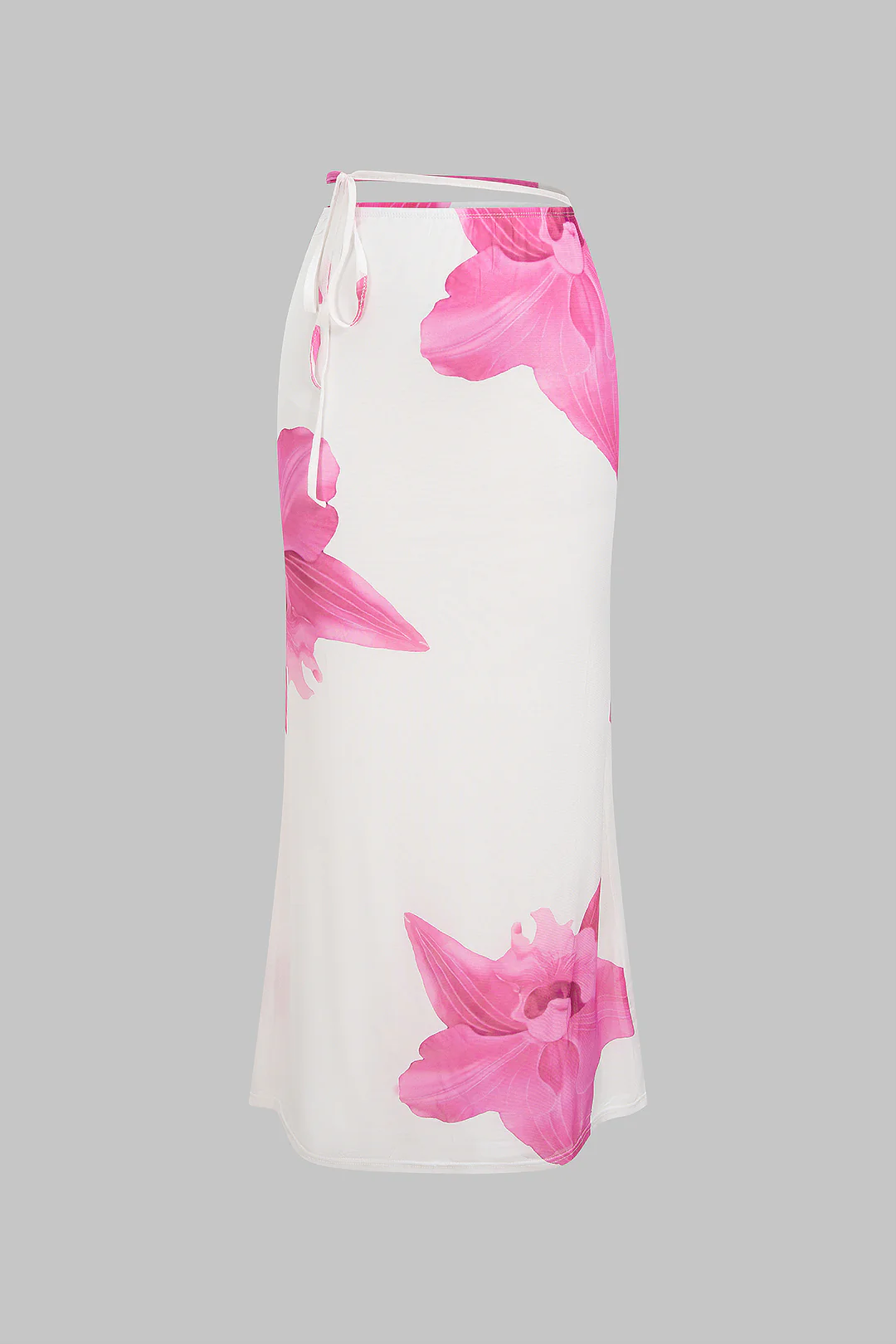 Floral Print Mesh Tie-Up Skirt - Flockneti