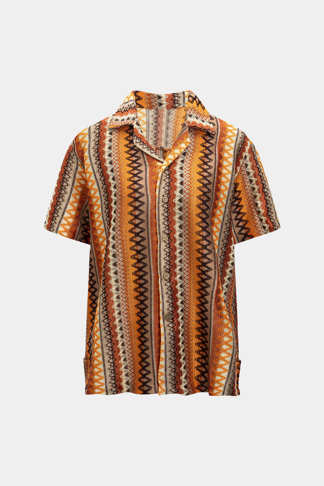 Stripes Print Lapel Short-Sleeve Shirt - Flockneti