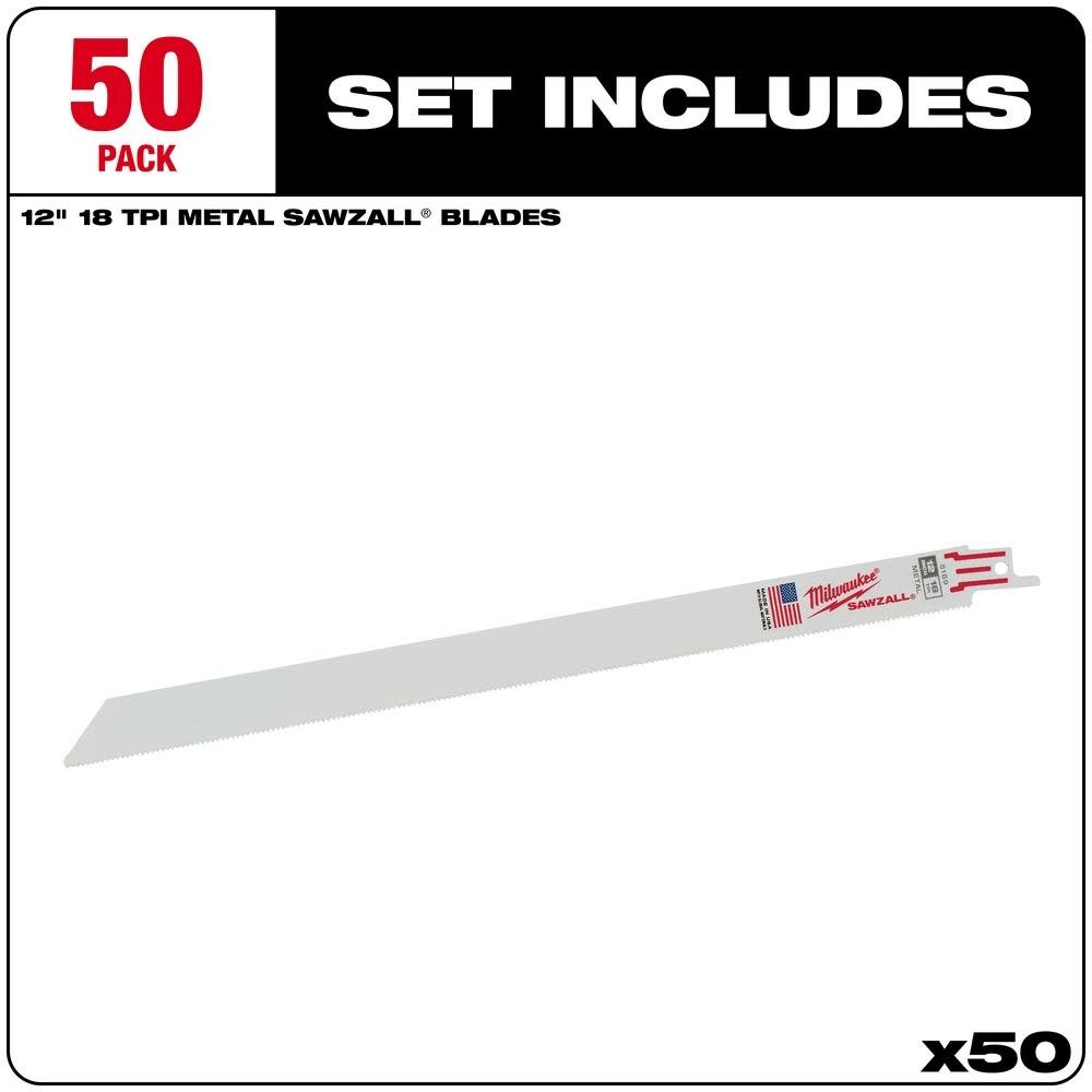 Milwaukee 12 in. 18 TPI Thin Kerf SAWZALL Blades (50 Pack) - Flockneti