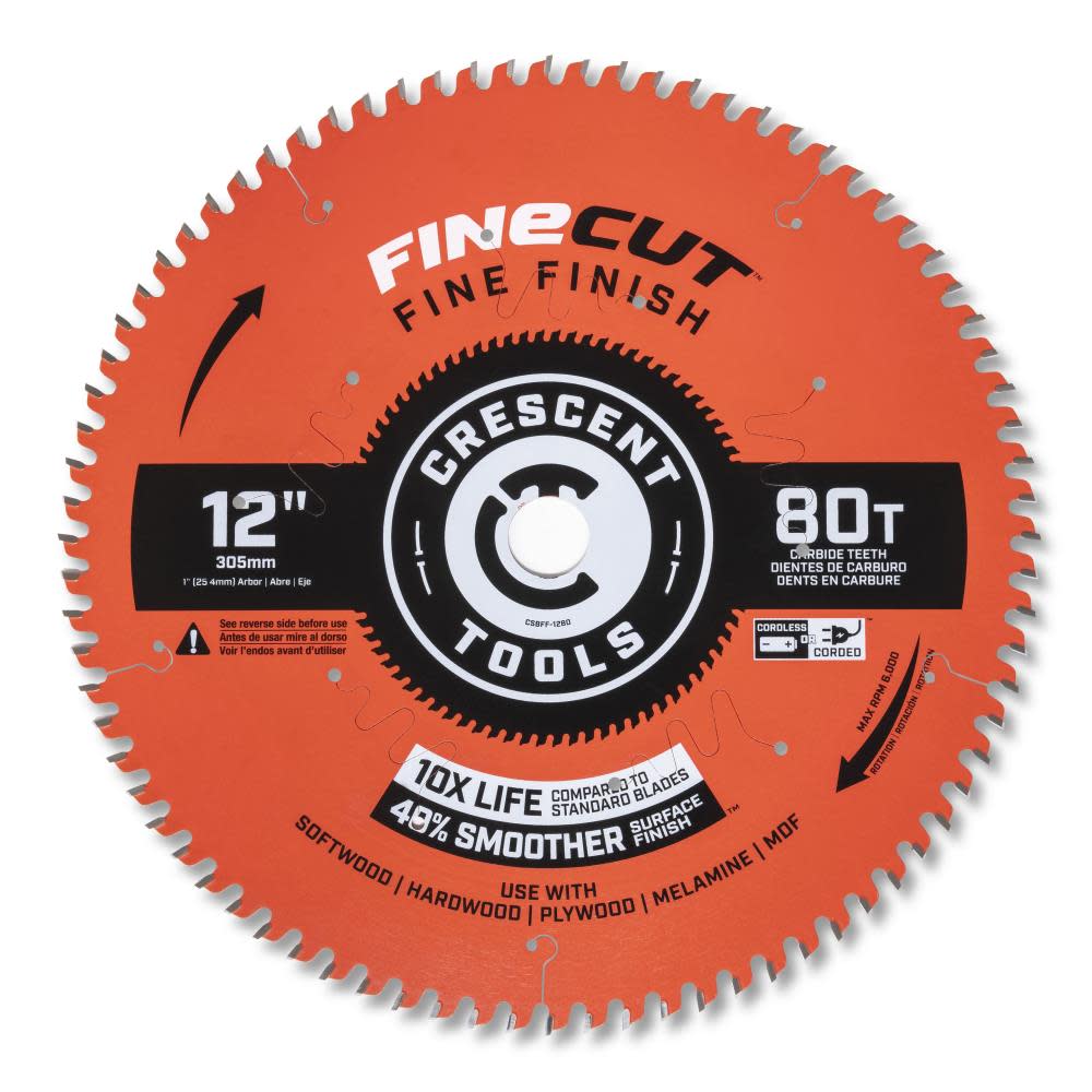Crescent Circular Saw Blade 12″ x 80 Tooth Fine Cut Fine Finishing - Flockneti