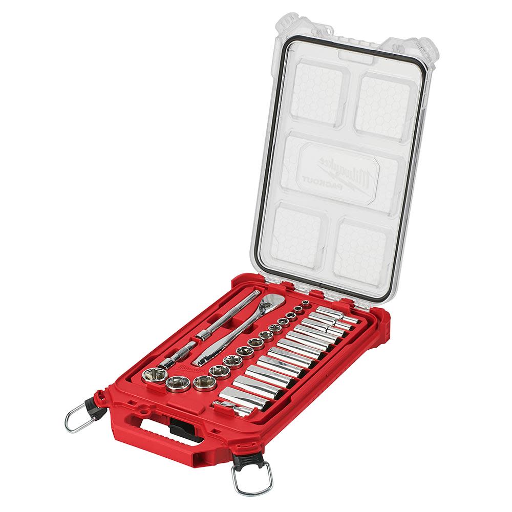Milwaukee 3/8″ 28 Pc Ratchet & Socket Set with PACKOUT Organizer - Flockneti