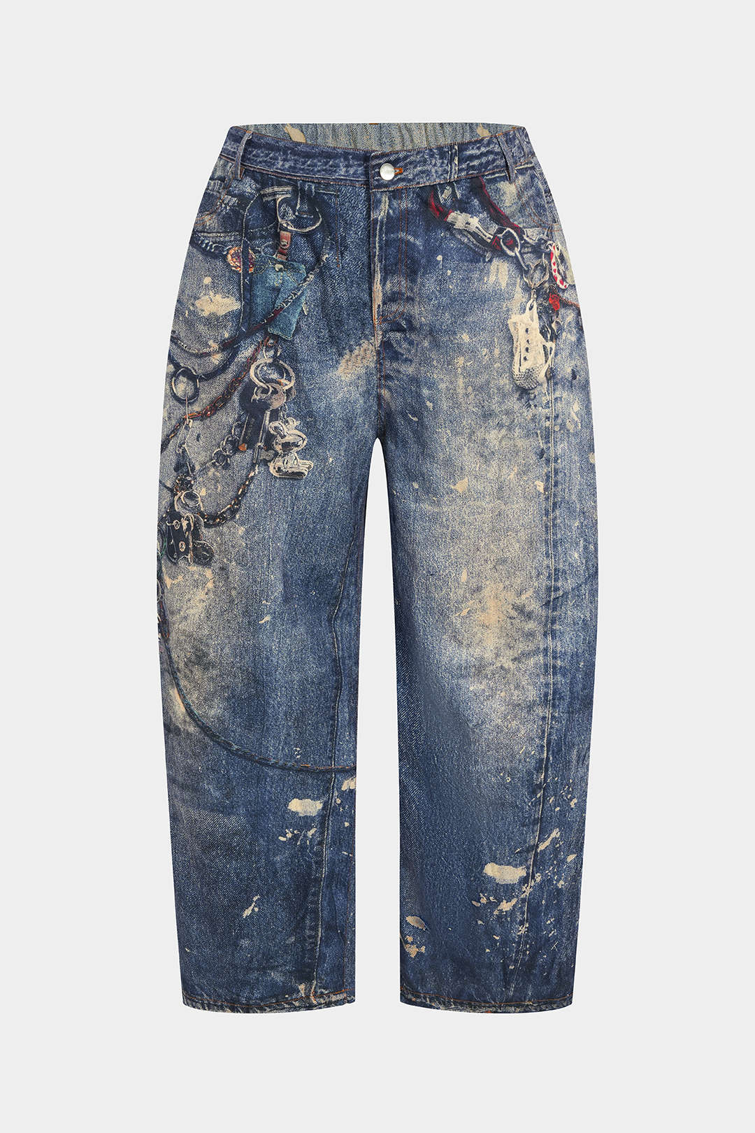 Plus Size Abstract Watercolor Print Button Pocket Trousers - Flockneti