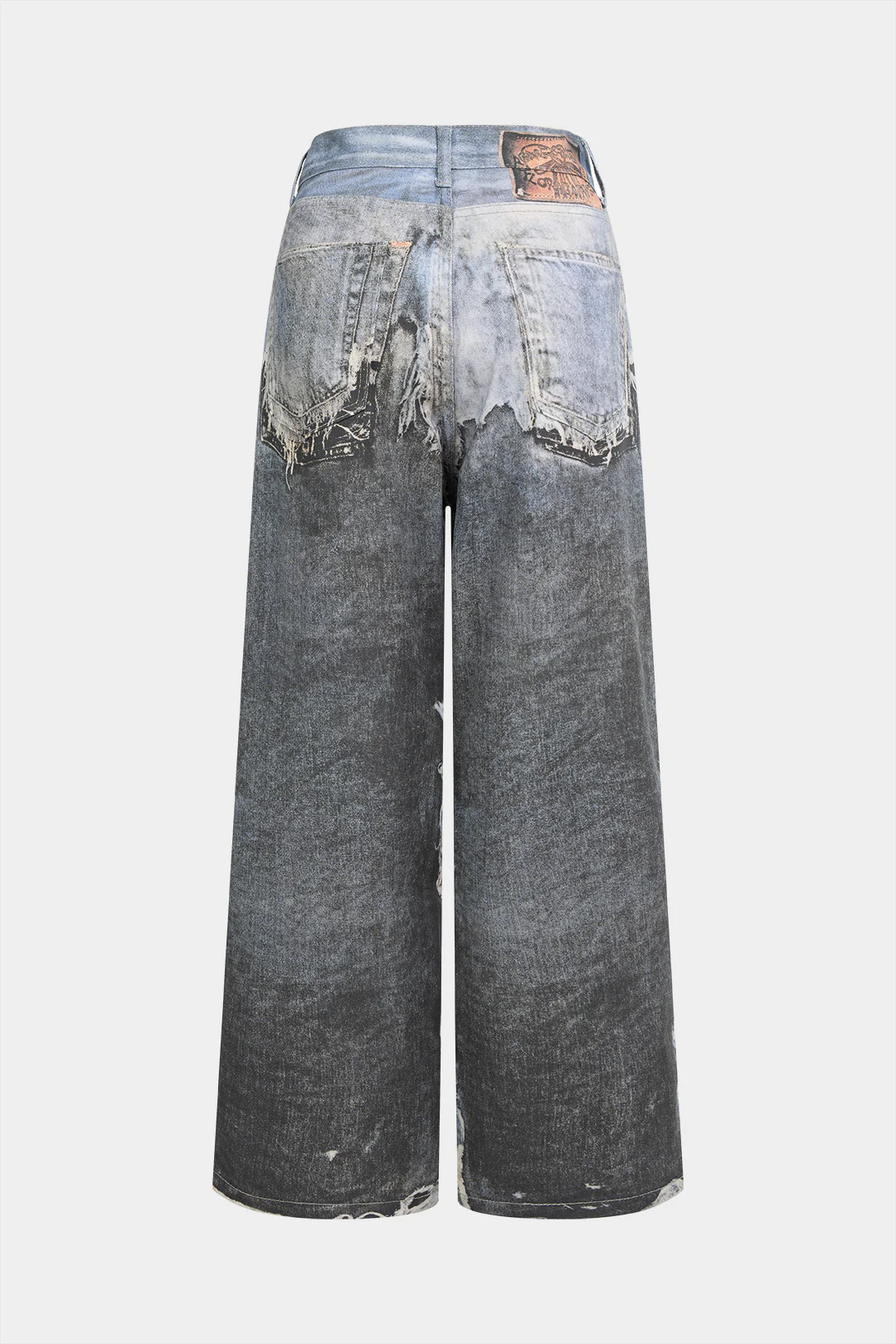 Denim Artistic Print Wide Leg Pants - Flockneti