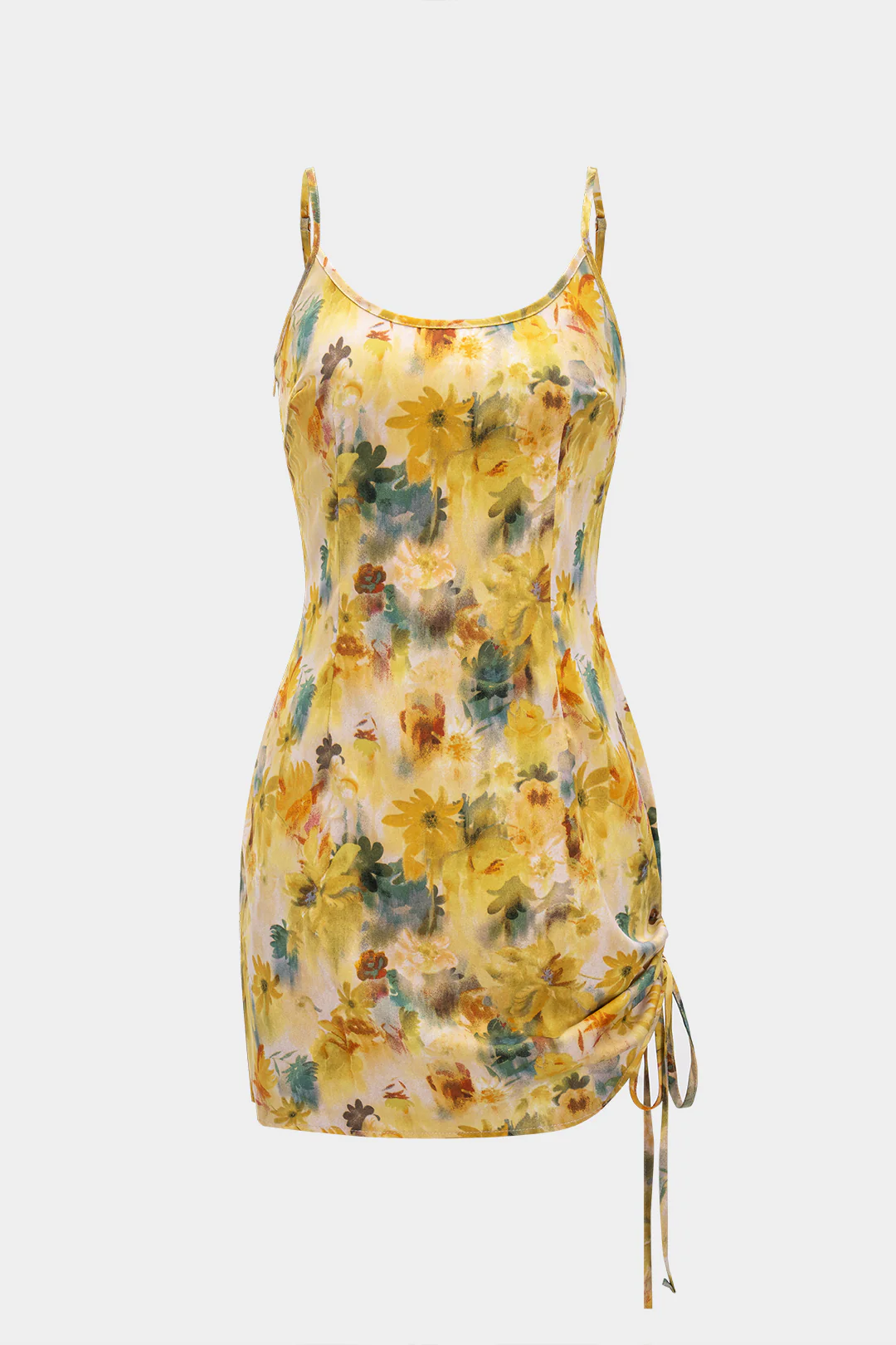 Floral Print Tie Side Ruched Sleeveless Mini Dress - Flockneti