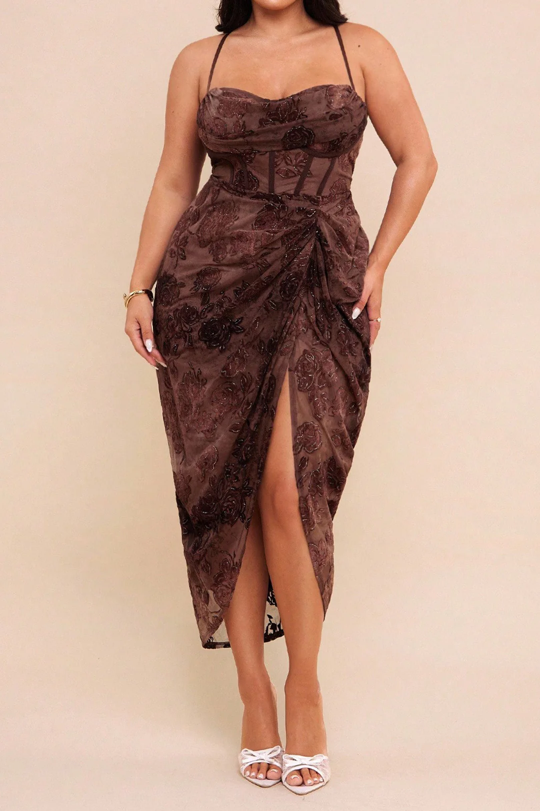 Plus Size Ruched Draped Cowl Neck Sleeveless Midi Dress - Flockneti
