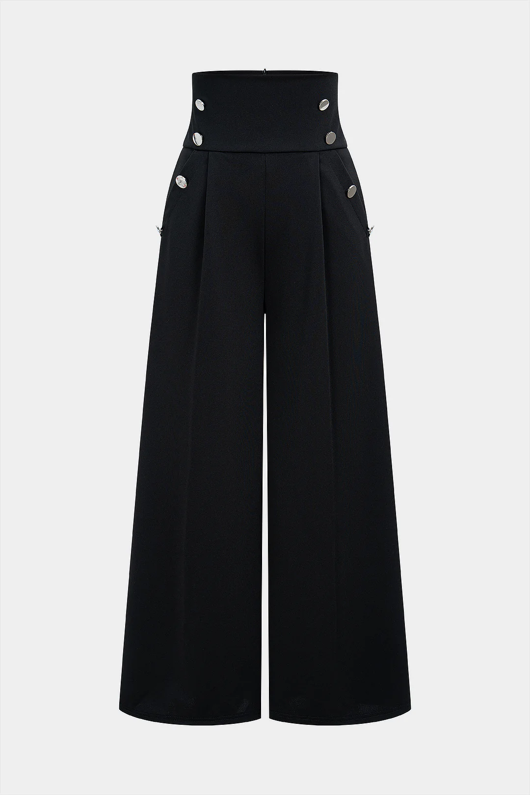 Solid Button High Waist Wide Leg Pants - Flockneti