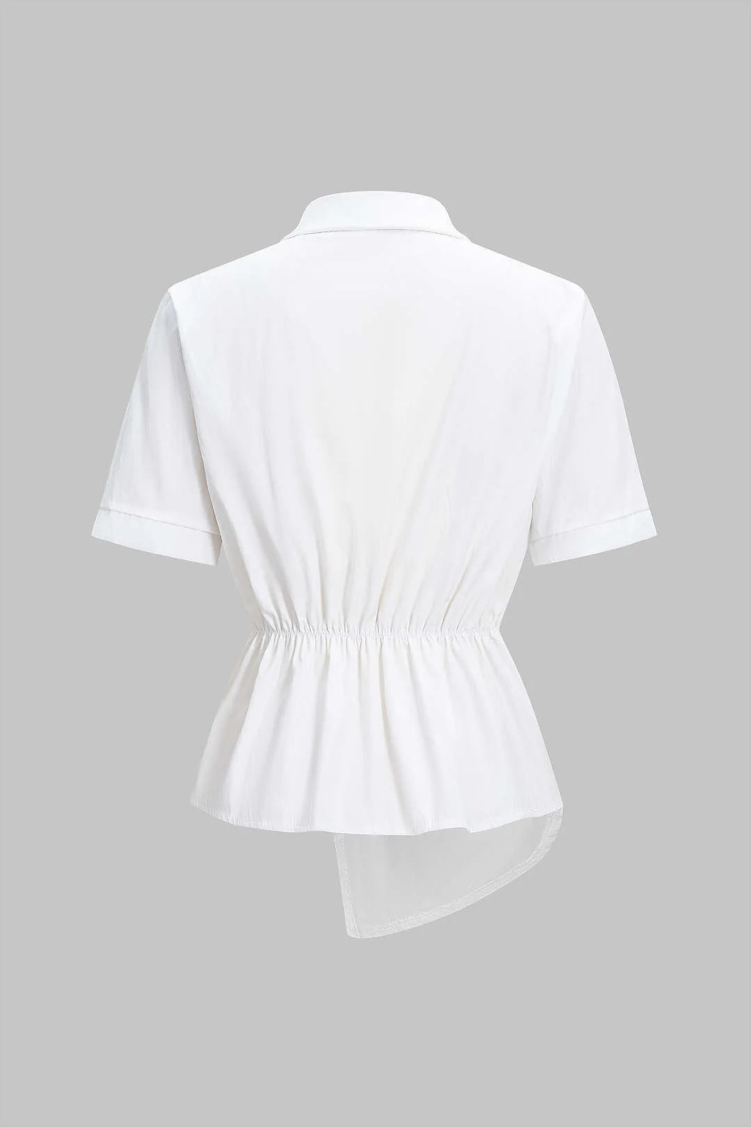 Metallic Asymmetrical Waist-Cinching Short Sleeve Shirt - Flockneti