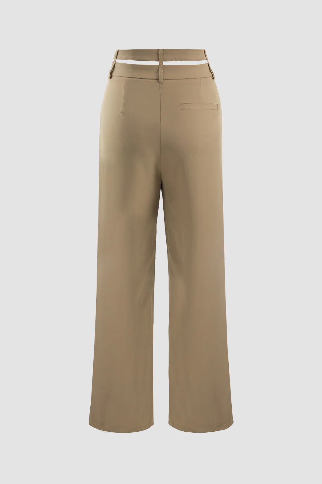 Solid Cut Out Pocket High Waist Straight Pants - Flockneti