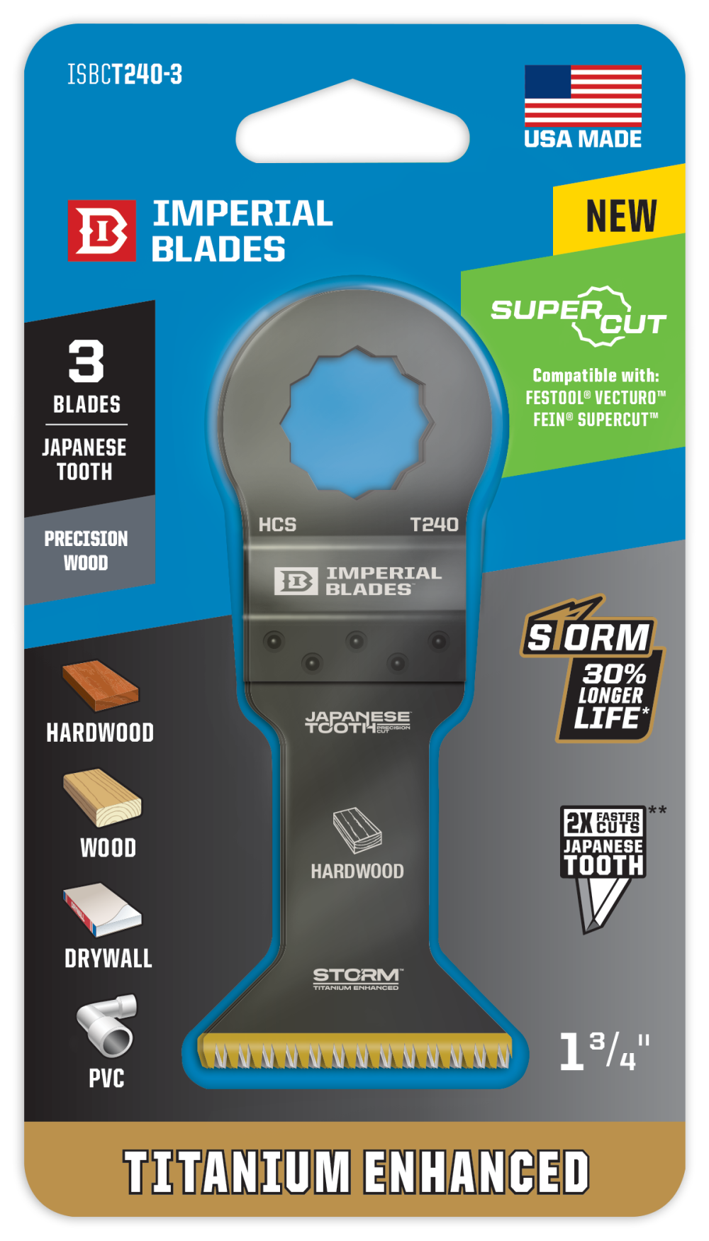 Imperial Blades SuperCut 1-3/4″ Japanese Tooth Storm Titanium Hardwood Blade 3PC - Flockneti