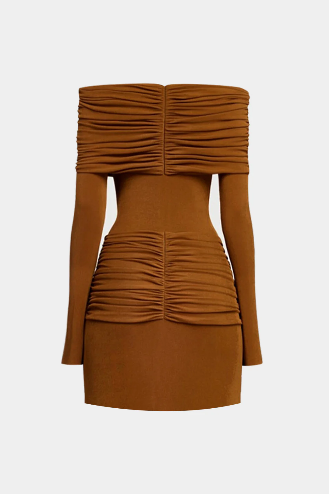 Off Shoulder Metallic Decor Ruched Long Sleeve Mini Dress - Flockneti