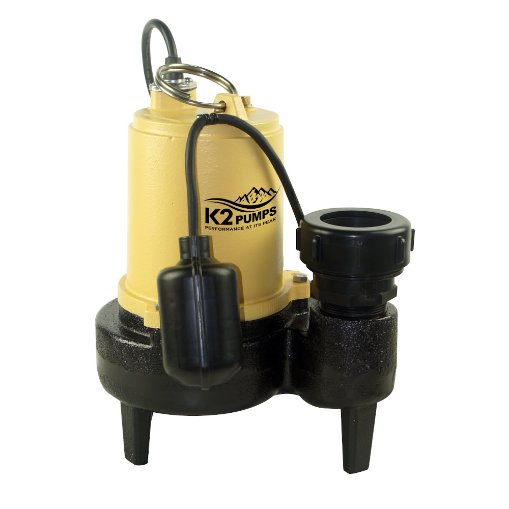 K2 Pumps Sewage Pump 1/2 HP Cast Iron with Piggyback Tethered Switch - Flockneti