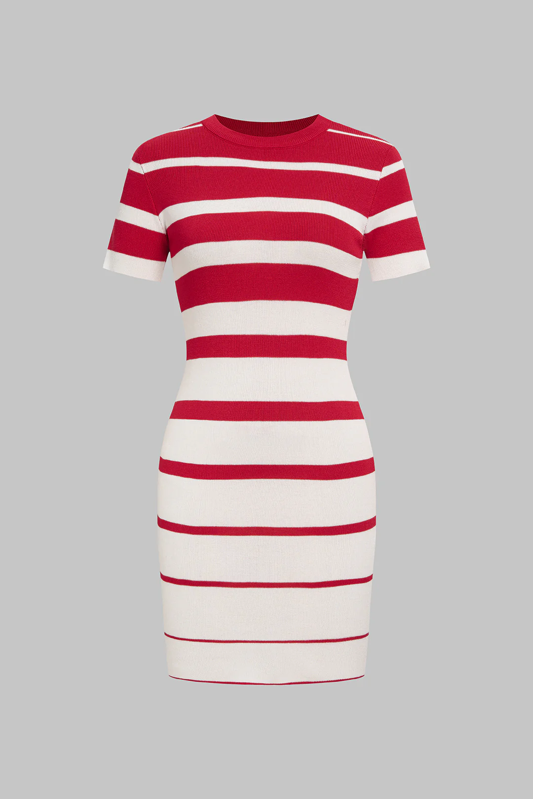 Knit Contrast Striped Round Neck Short Sleeve Dress - Flockneti