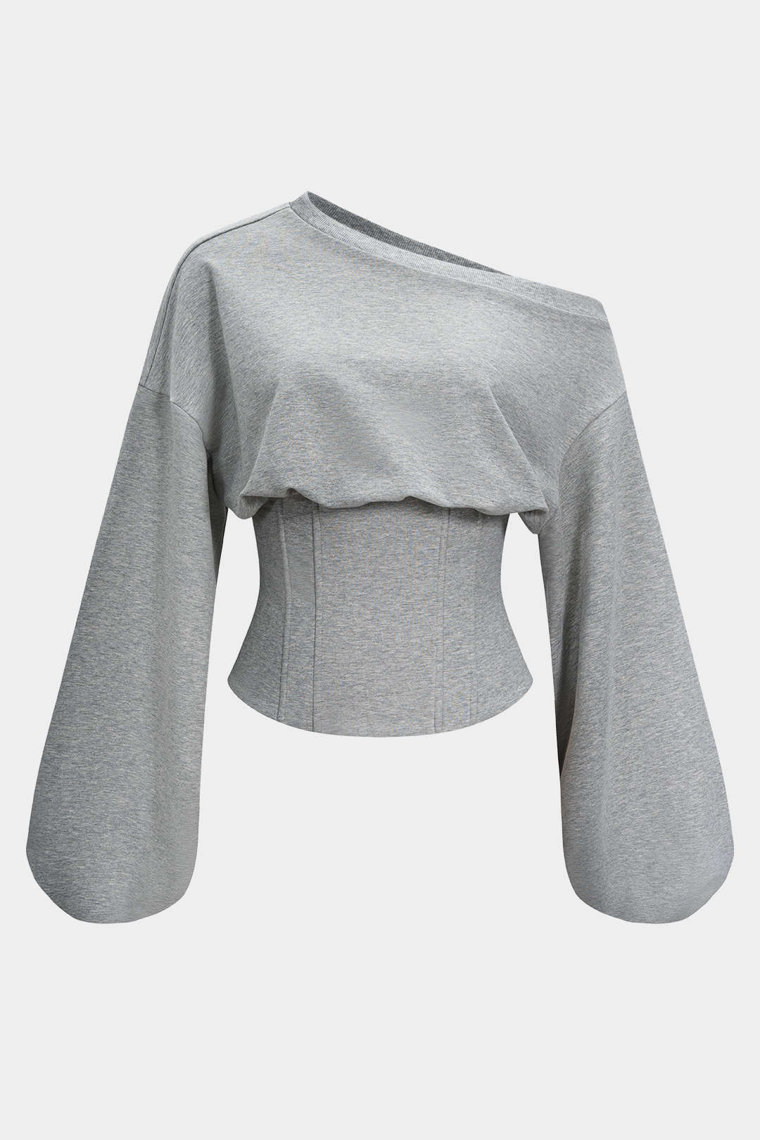 Tie-Back Asymmetrical Shoulder Corset Waist Sweatshirt - Flockneti