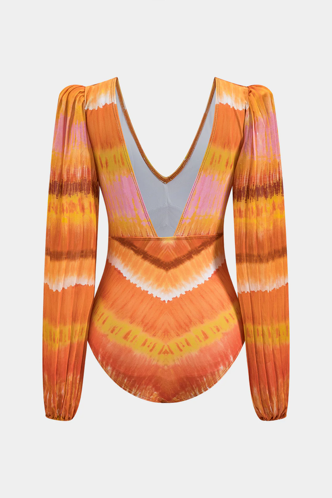 Ombre Print Chiffon Ruched Backless V-Neck One-Piece Swimsuit - Flockneti
