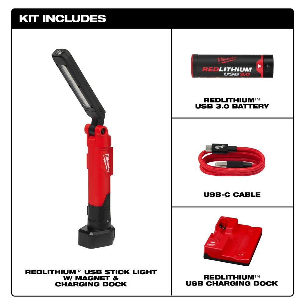 Milwaukee REDLITHIUM USB Stick Light with Magnet & Charging Dock - Flockneti
