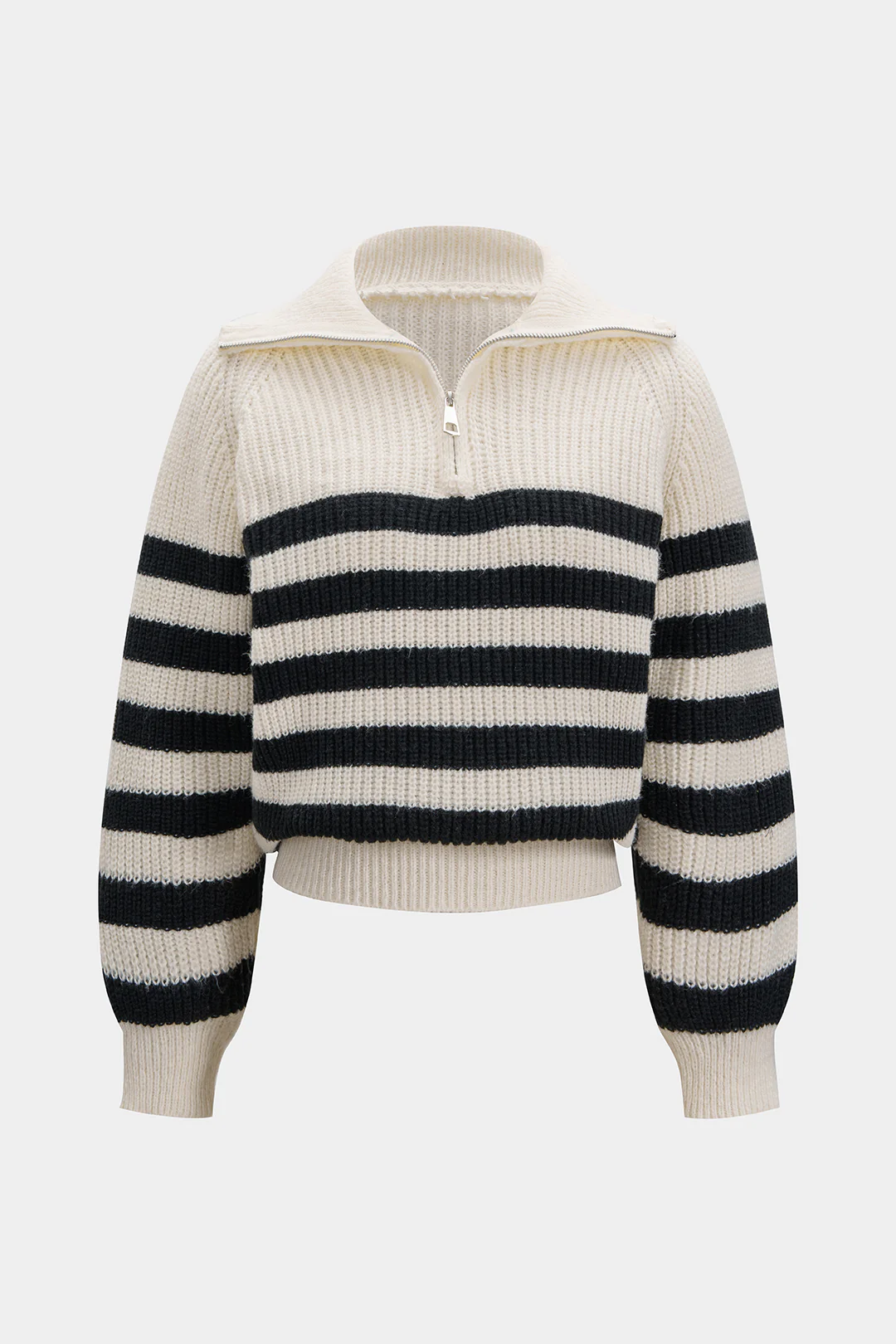 Knit ColorBlock Zipper Long-Sleeve Top - Flockneti