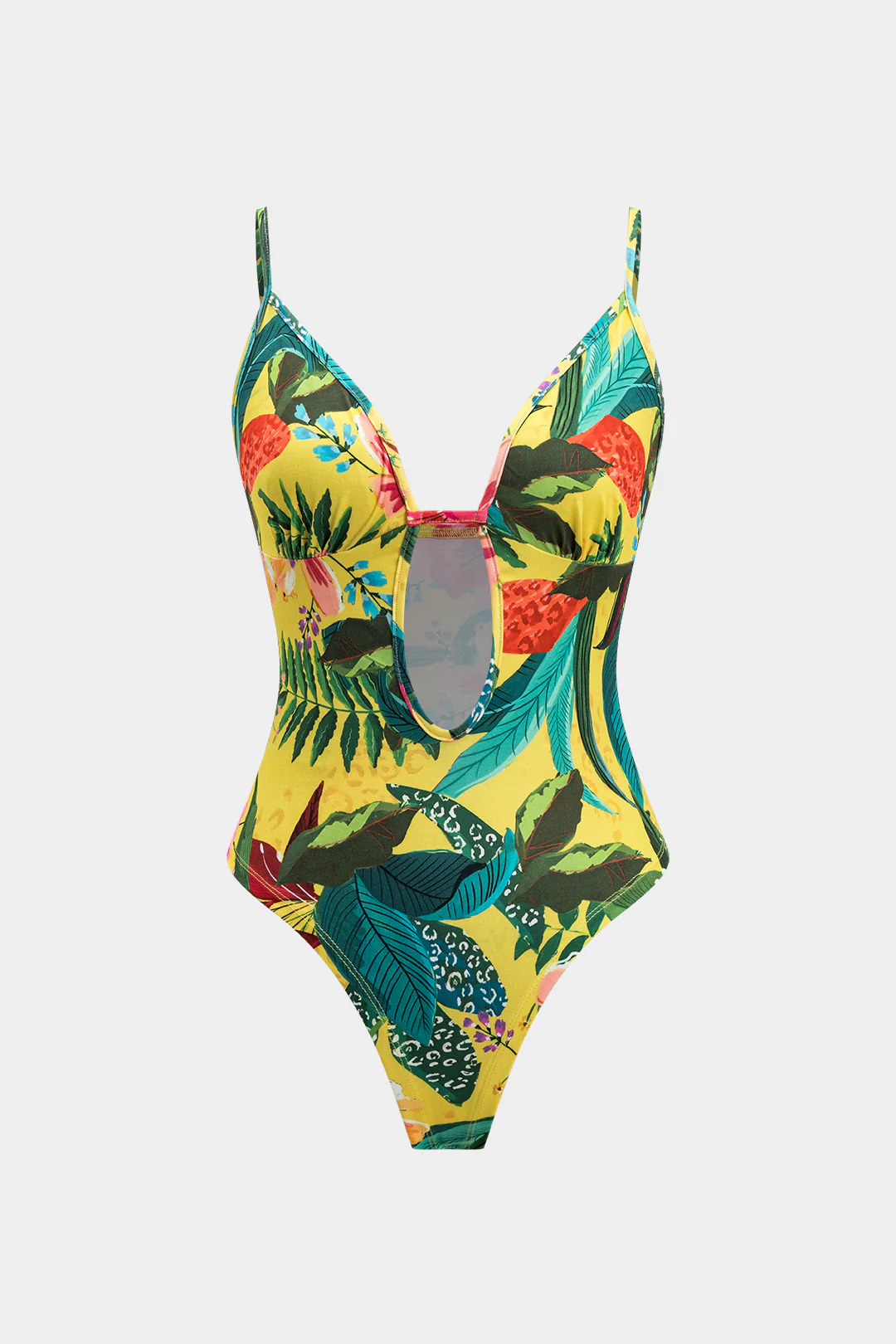 Leaves Print Hollow Out Sleeveless Bodysuit - Flockneti