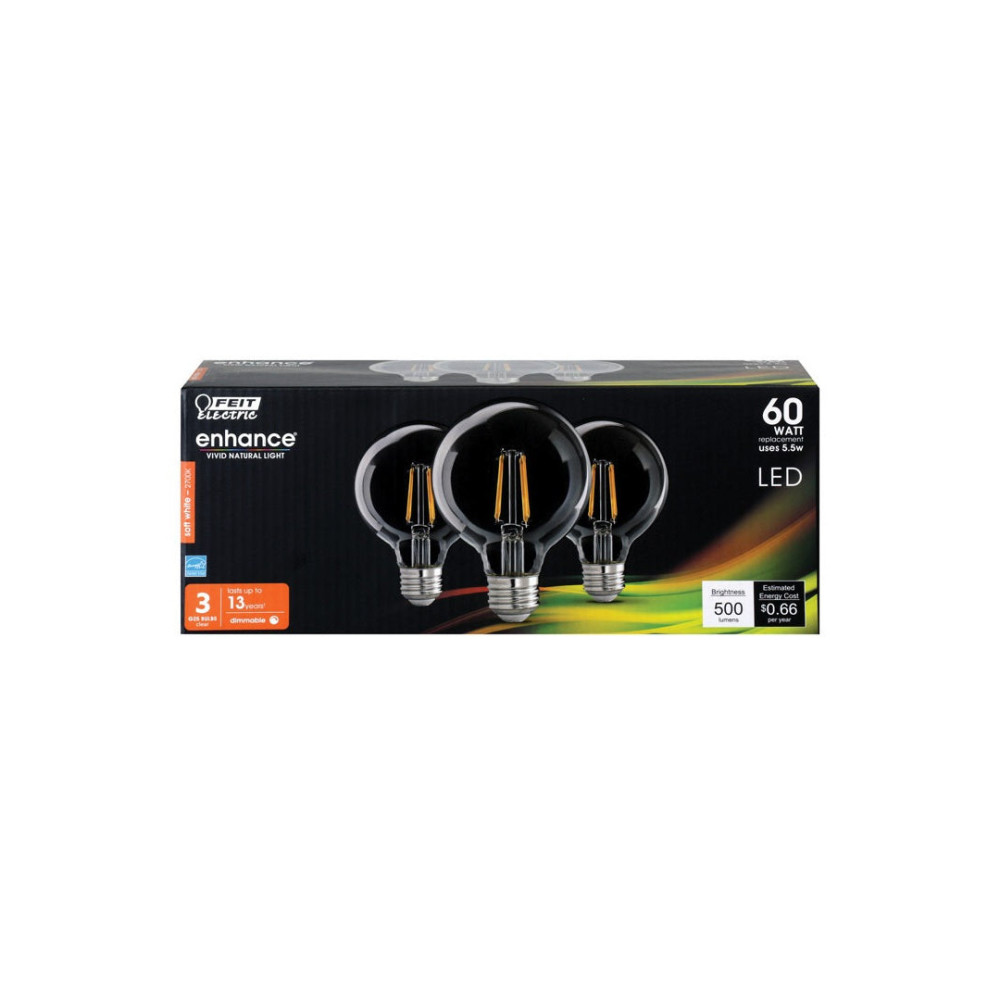 Feit Electric 60W G25 2700K Soft White Filament LED Bulb 3pk - Flockneti