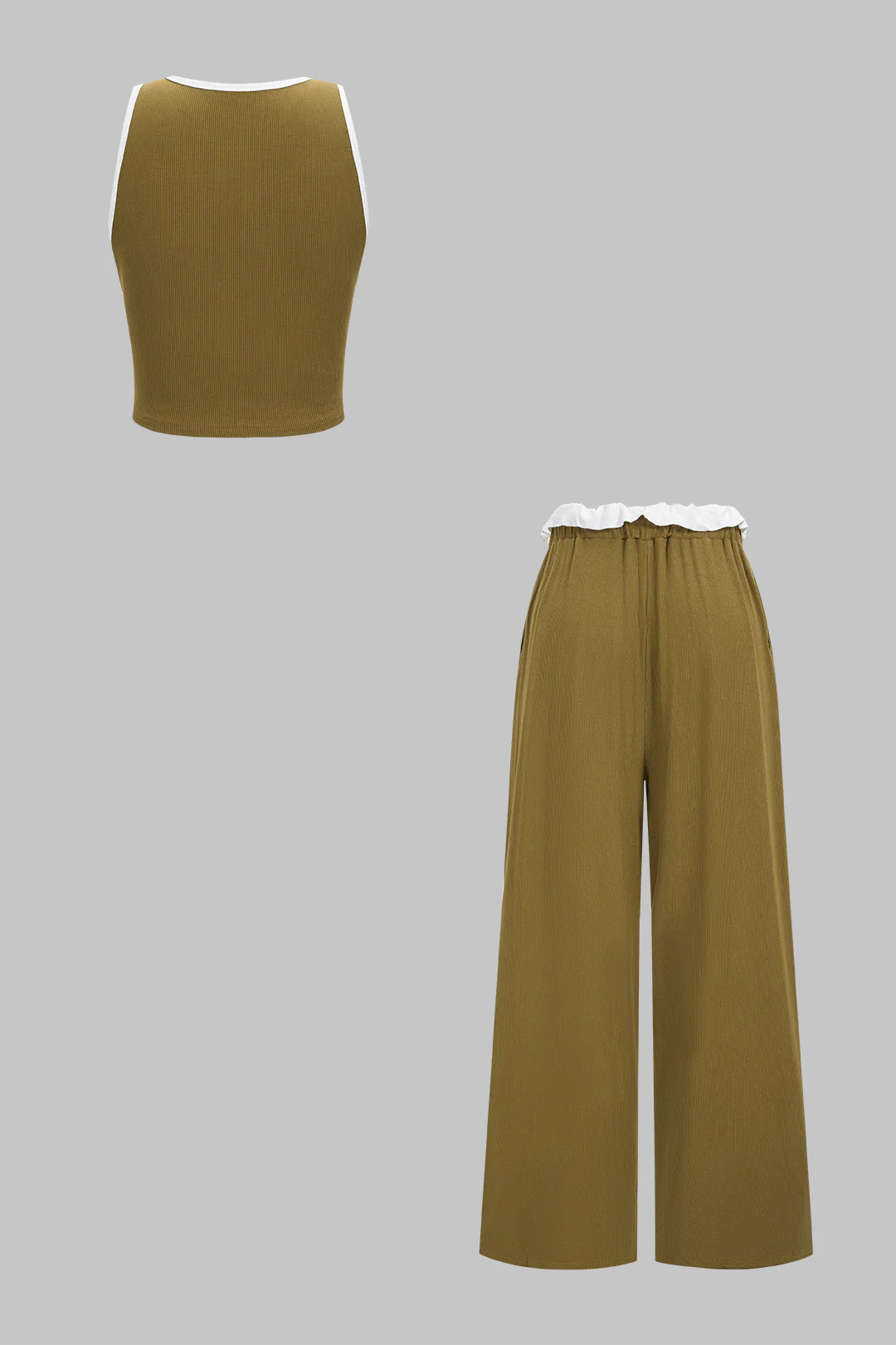 Contrast Round Neck Tank Top And Scallop Edge Drawstring Pants Sets - Flockneti
