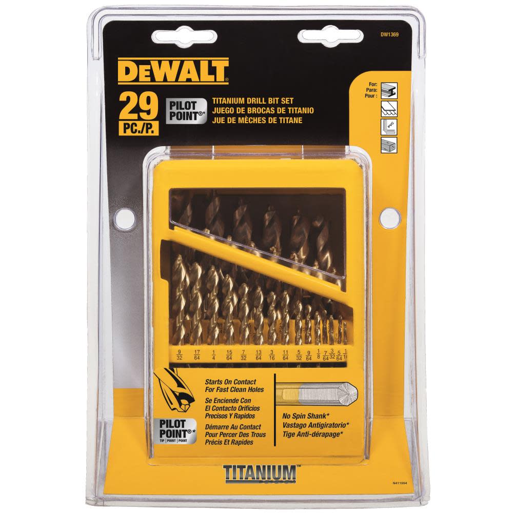 DEWALT 29PC Titanium Nitride Coated Pilot Point Drill Bit Set - Flockneti