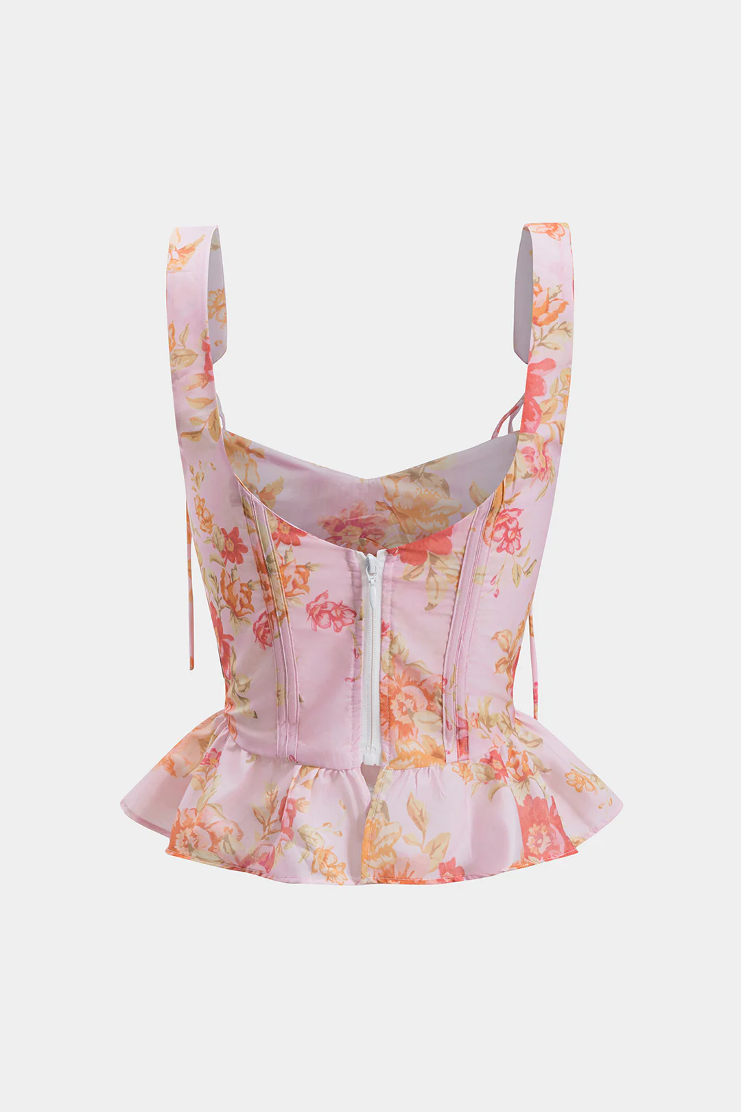 Floral Print Bustier Tie-Up Ruched Cami Top - Flockneti