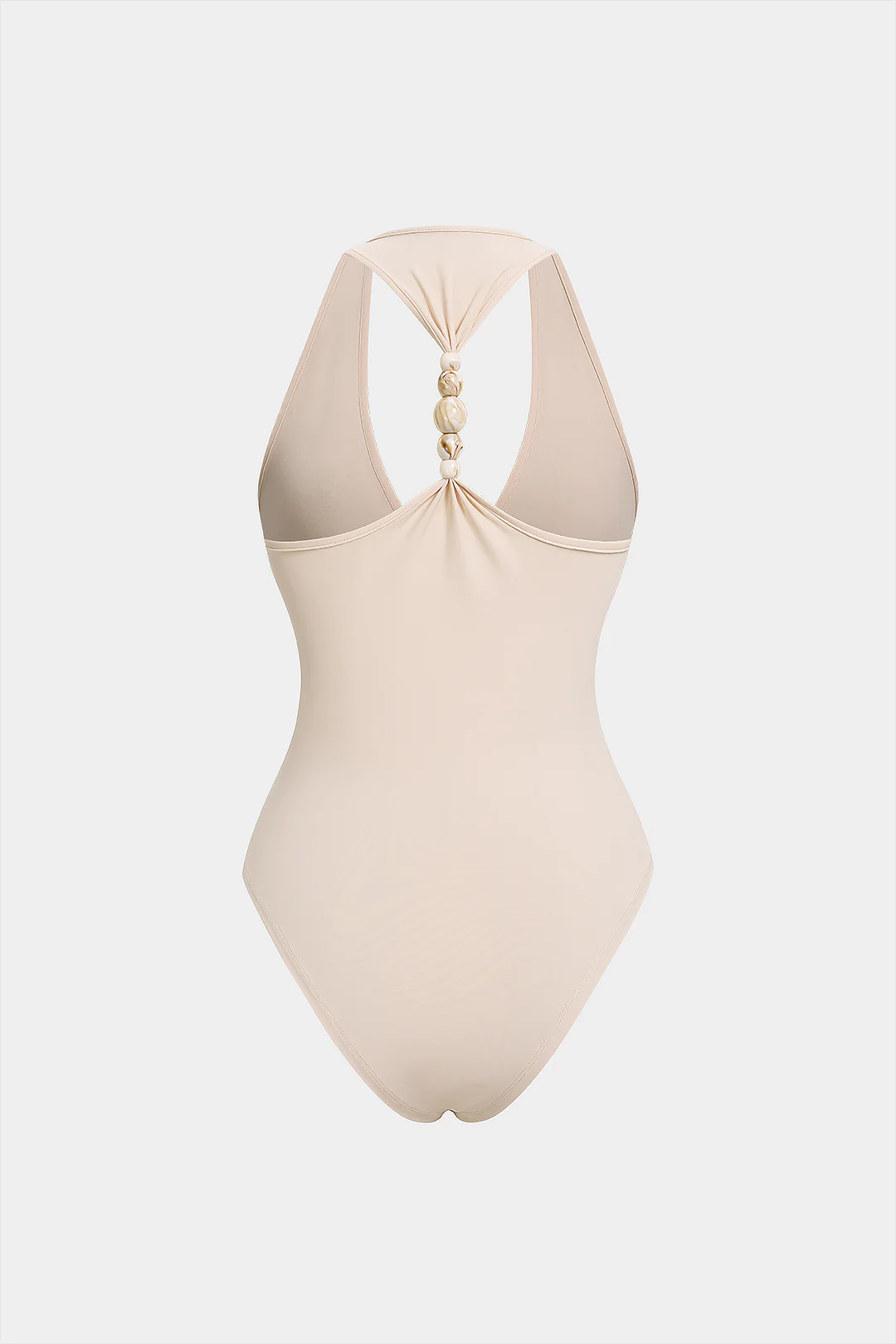 Solid V-Neck Beaded Backless Sleeveless Bodysuit - Flockneti