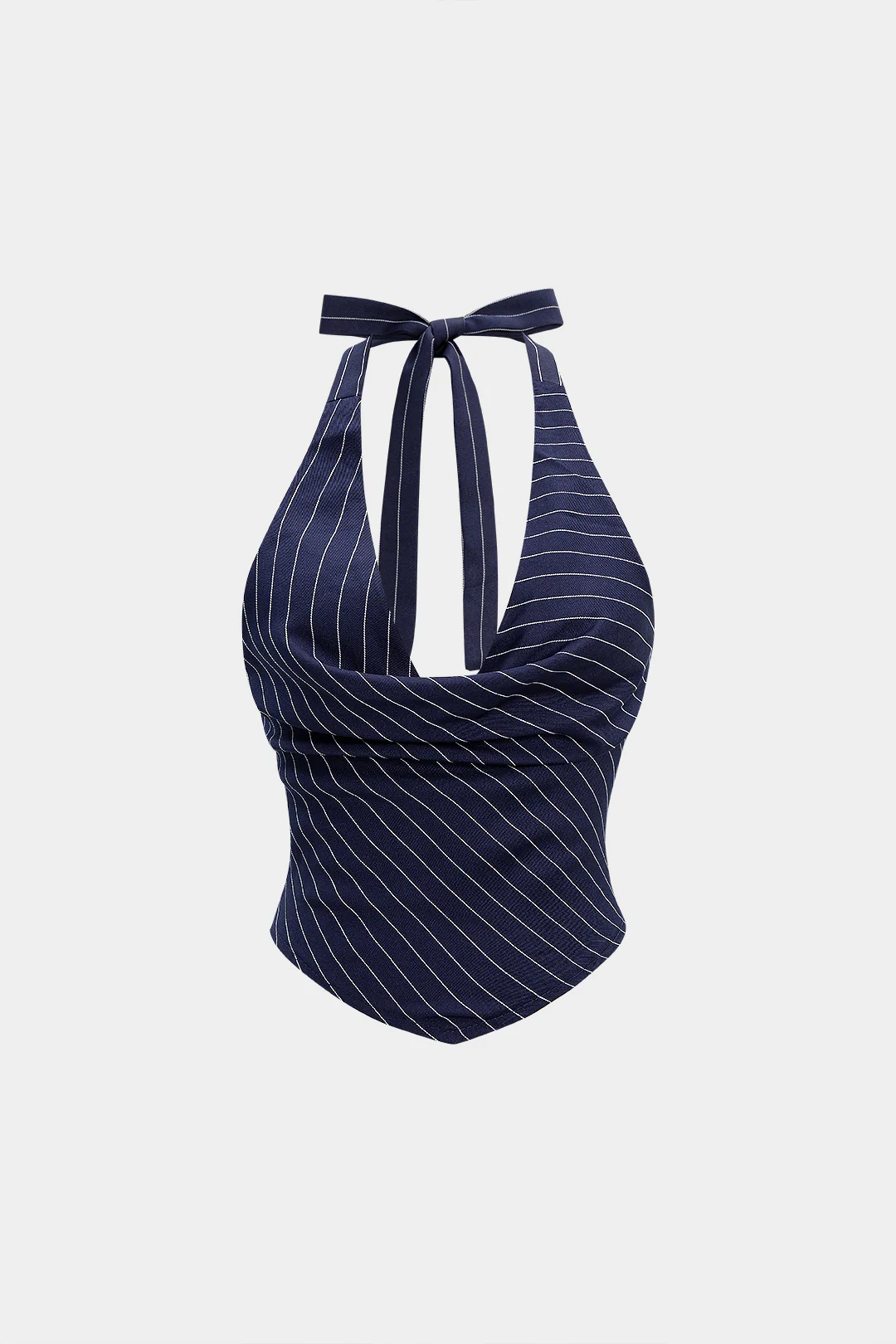 Stripes Print Draped Cowl Neck Halter Tie Up Backless Cami Top - Flockneti