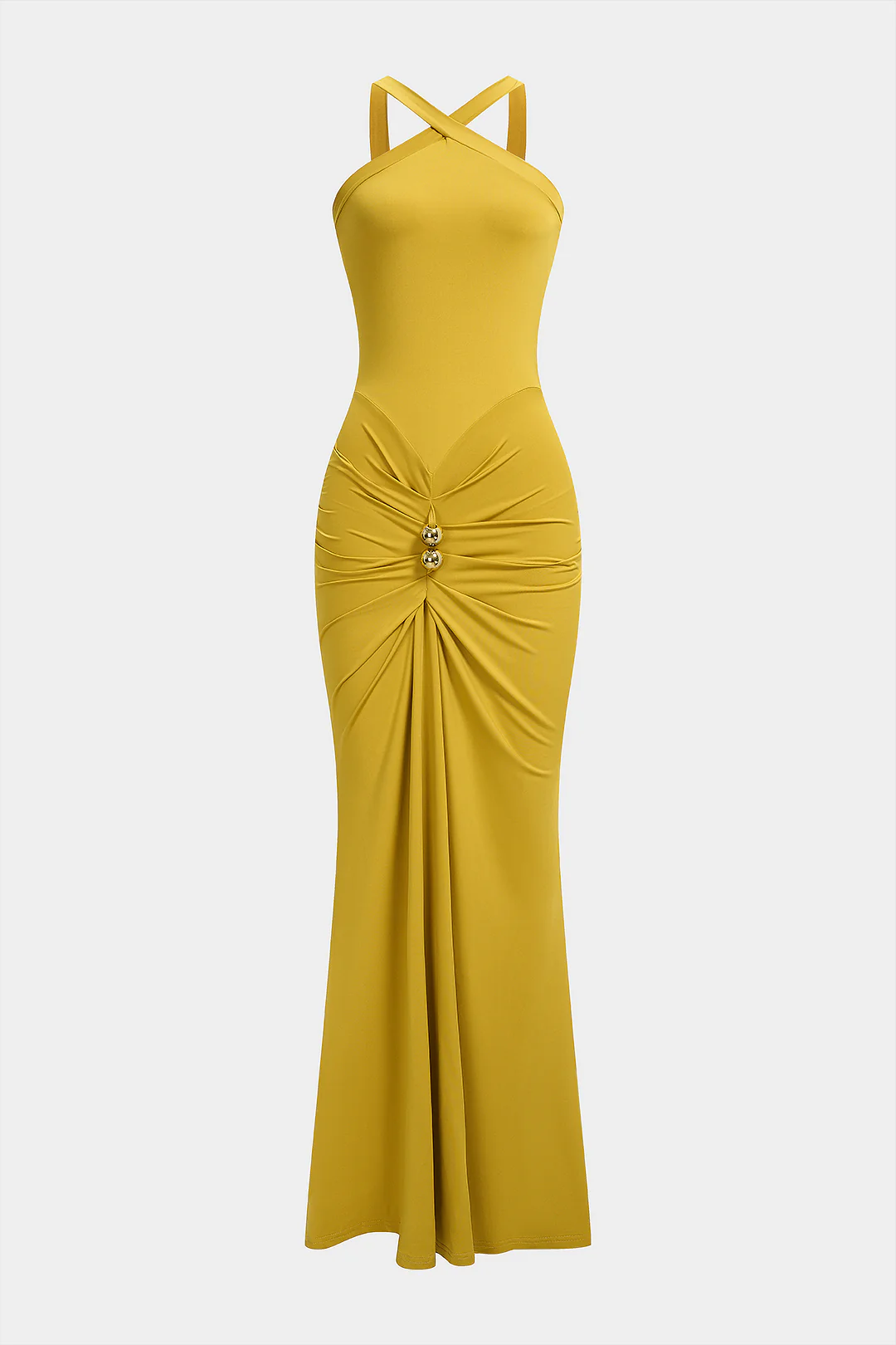 Solid Crossed Ruched Sleeveless Maxi Dress - Flockneti