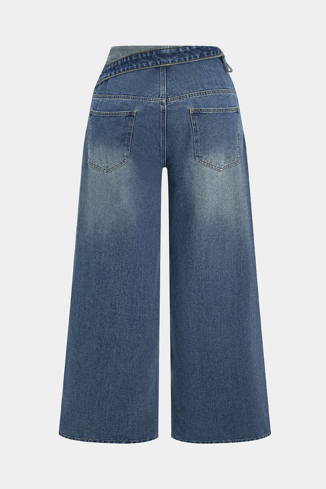 Plus Size Denim Asymmetrical High Waist Jeans - Flockneti