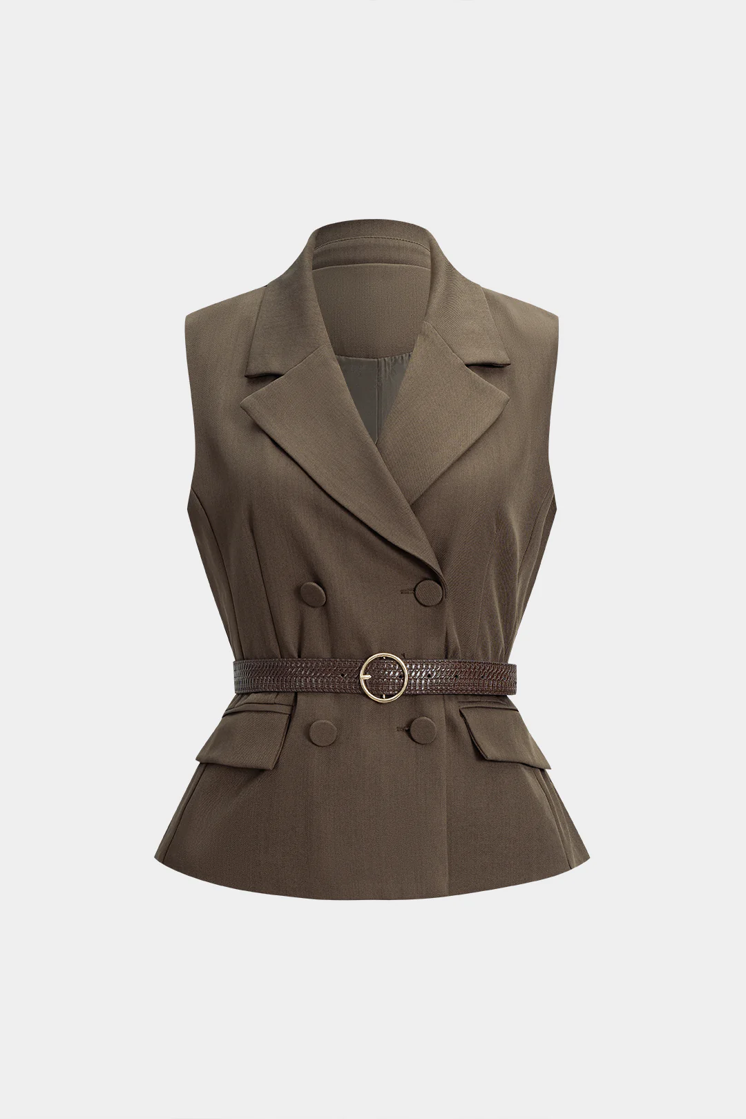 Notched Lapel Belted Vest - Flockneti