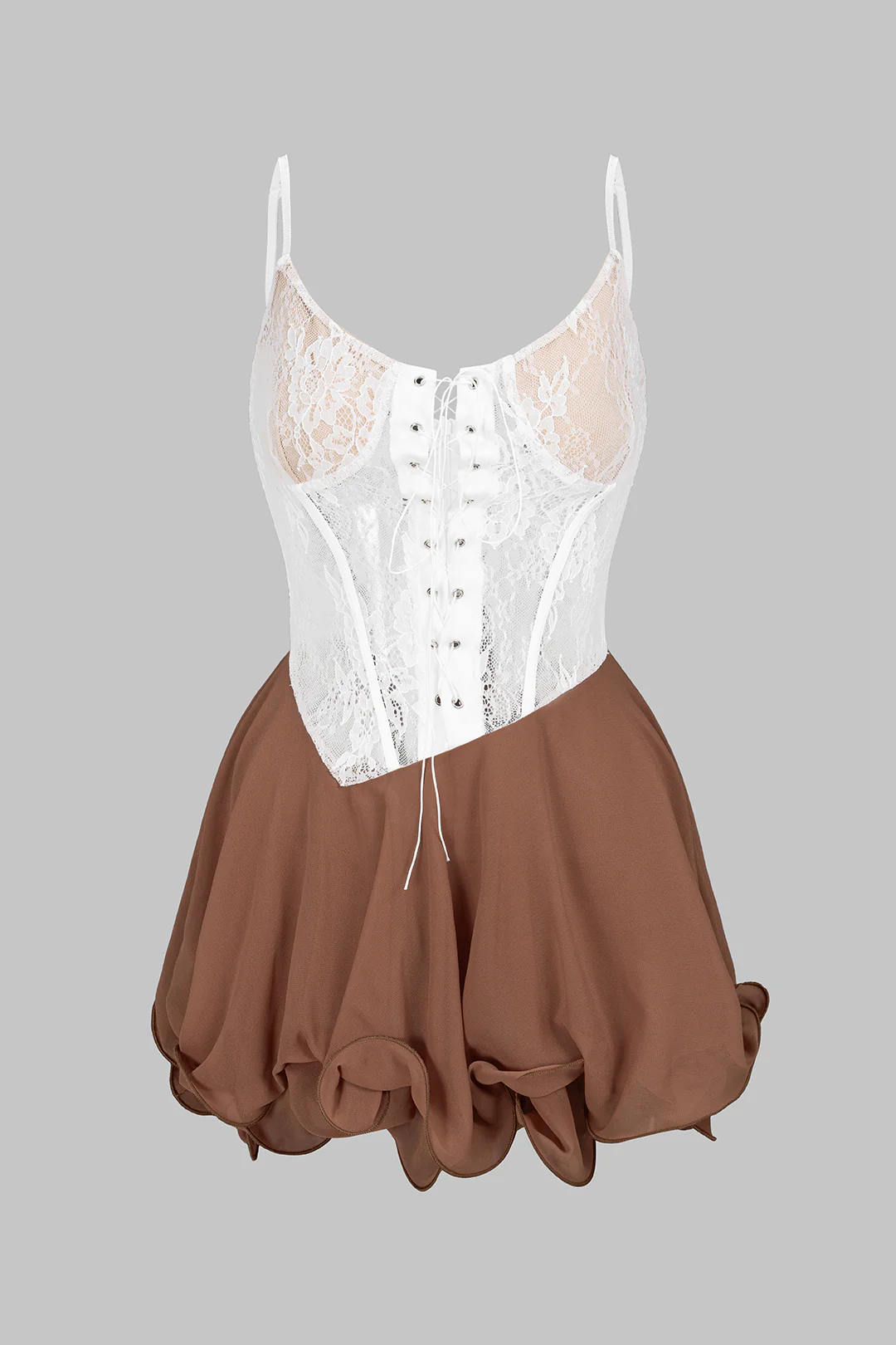 Lace Patchwork Scallop Edge Seam Splicing Slip Sleeveless Mini Dress - Flockneti