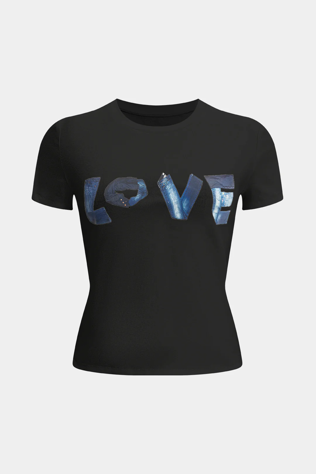 Letter Print Round Neck Short Sleeve T-Shirt - Flockneti