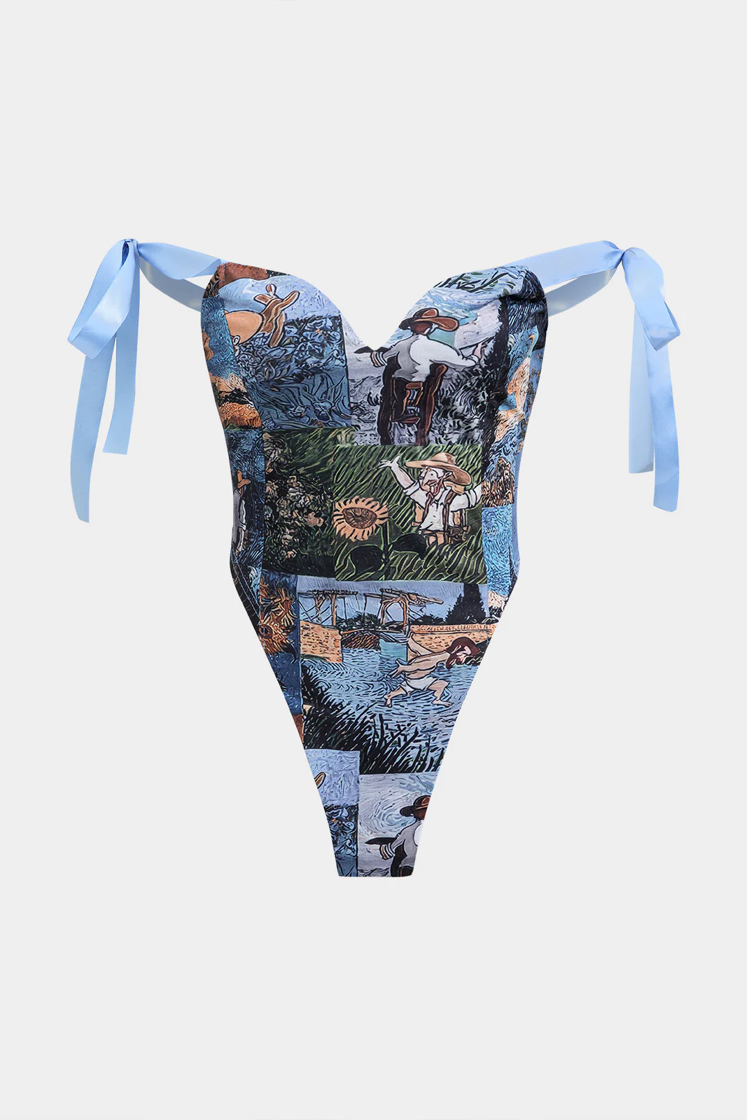 Oil Painting Pattern Drawstring Strappy Top And Pocket Trousers Set - Flockneti