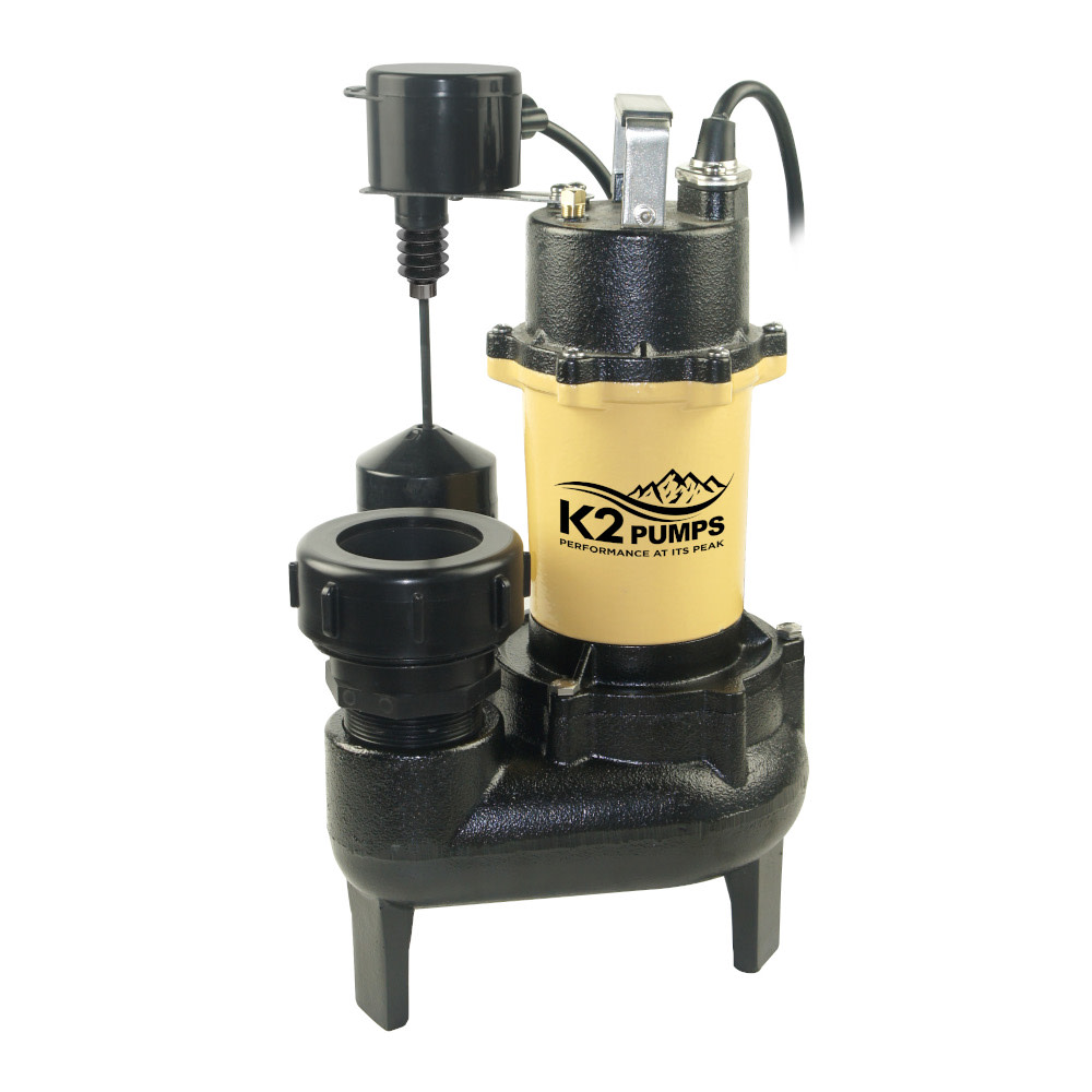 K2 Pumps Sewage Pump 1/2 HP Cast Iron with Piggyback Vertical Switch - Flockneti