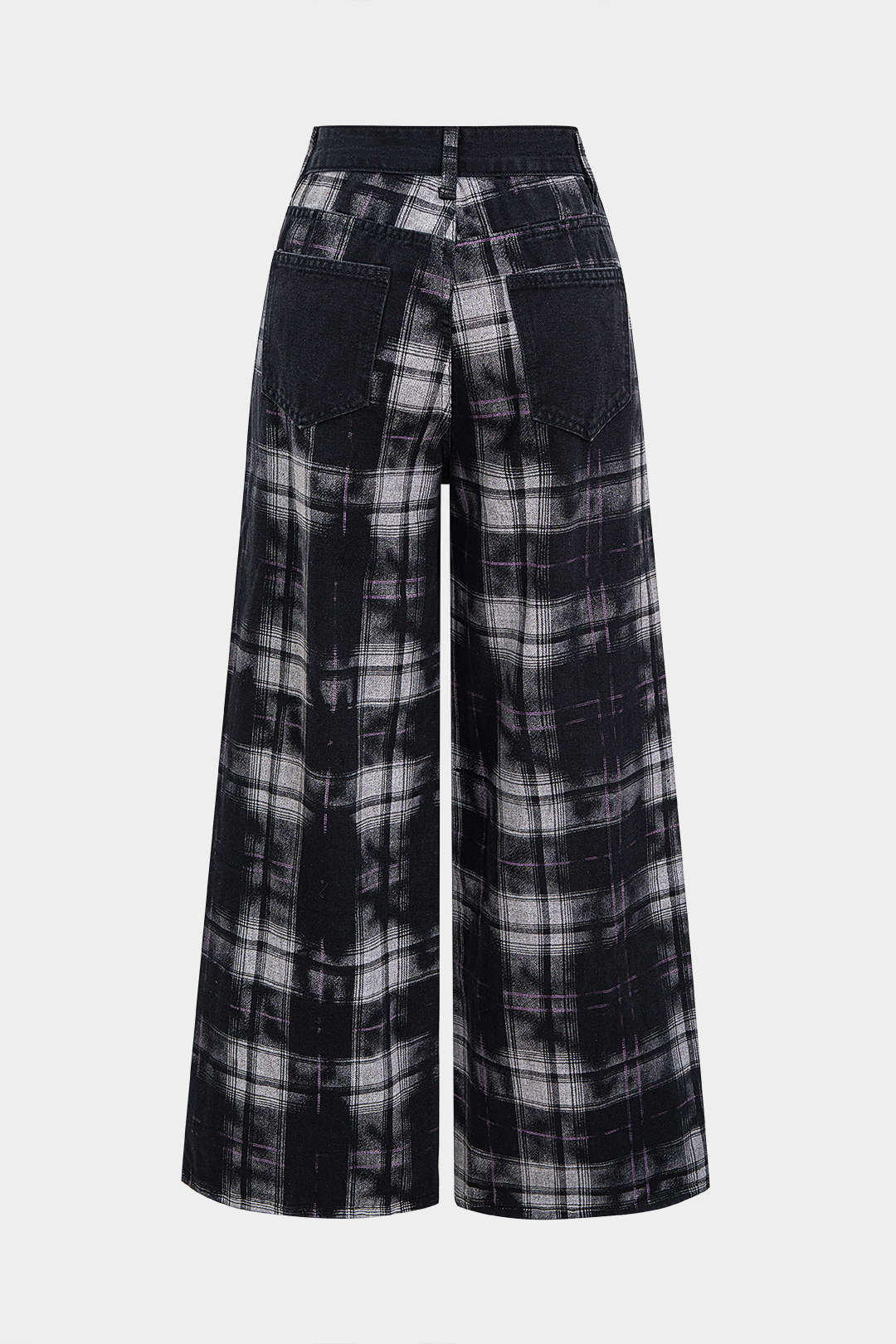 Plaid Print Denim Patchwork Zipper Straight Leg Jeans - Flockneti