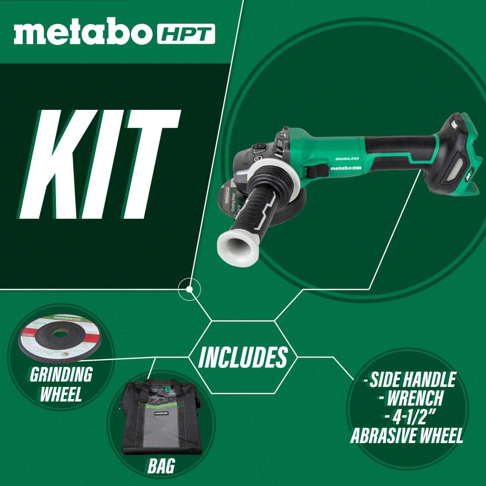 Metabo HPT 36V MultiVolt 4-1/2″ Disc Angle Grinder, Slide Switch (Tool Body Only) - Flockneti