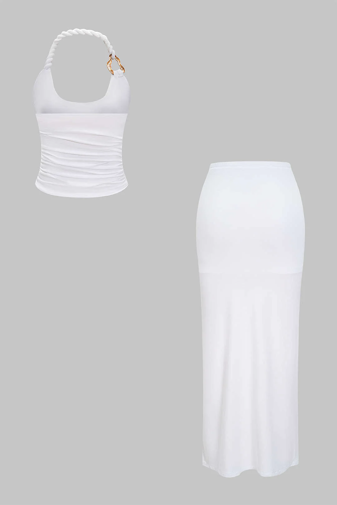 Asymmetrical Twist Knot Metallic Skirt Set - Flockneti