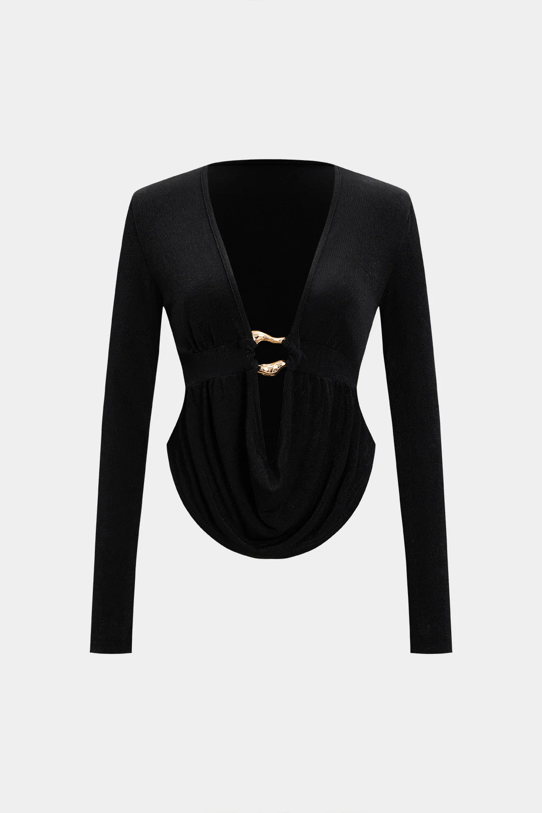 Draped Cowl Neck Ruched Long-Sleeve Top - Flockneti