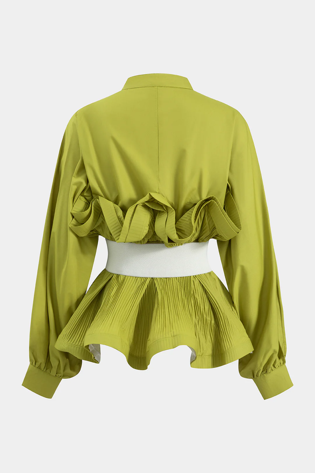 Pleated Ruffle Belted Long-Sleeve Shirt - Flockneti