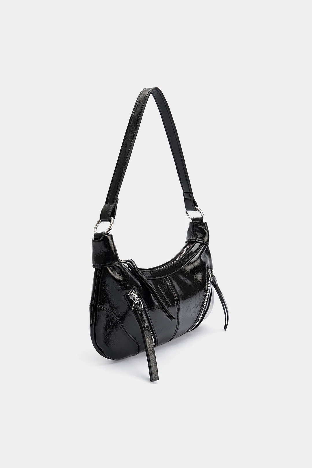 Leather Zipper Underarm Shoulder Bag - Flockneti