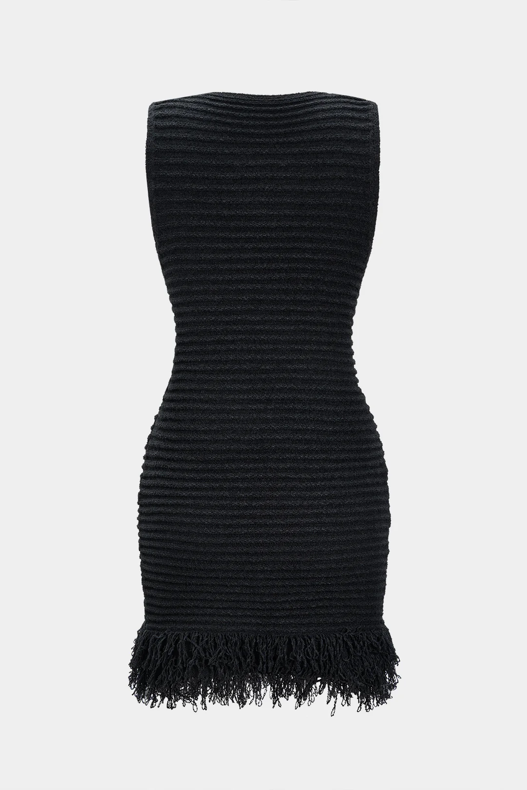 Knit Texture Fringe Sleeveless Dress - Flockneti