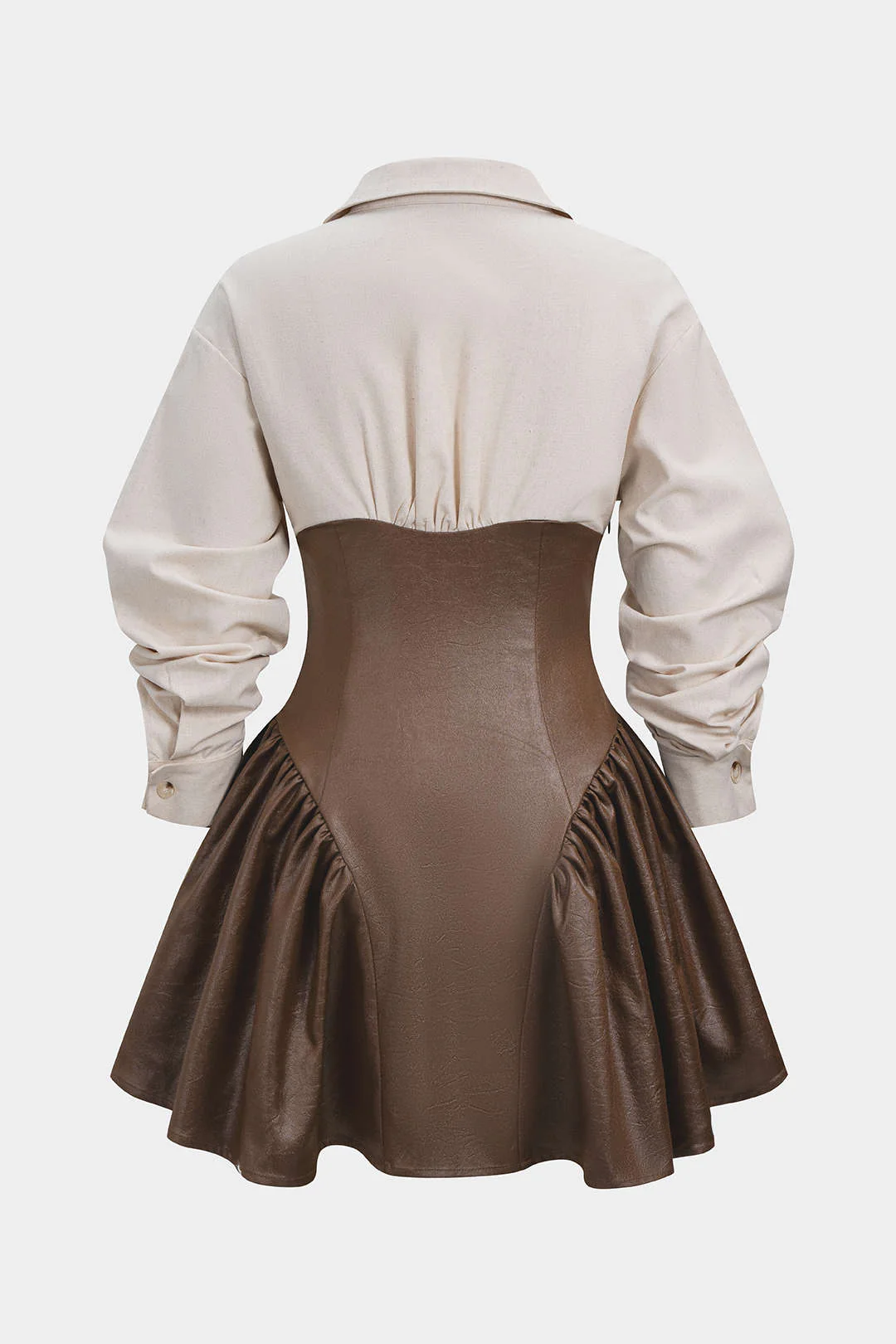 Faux Leather Patchwork Long Sleeve Mini Dress - Flockneti