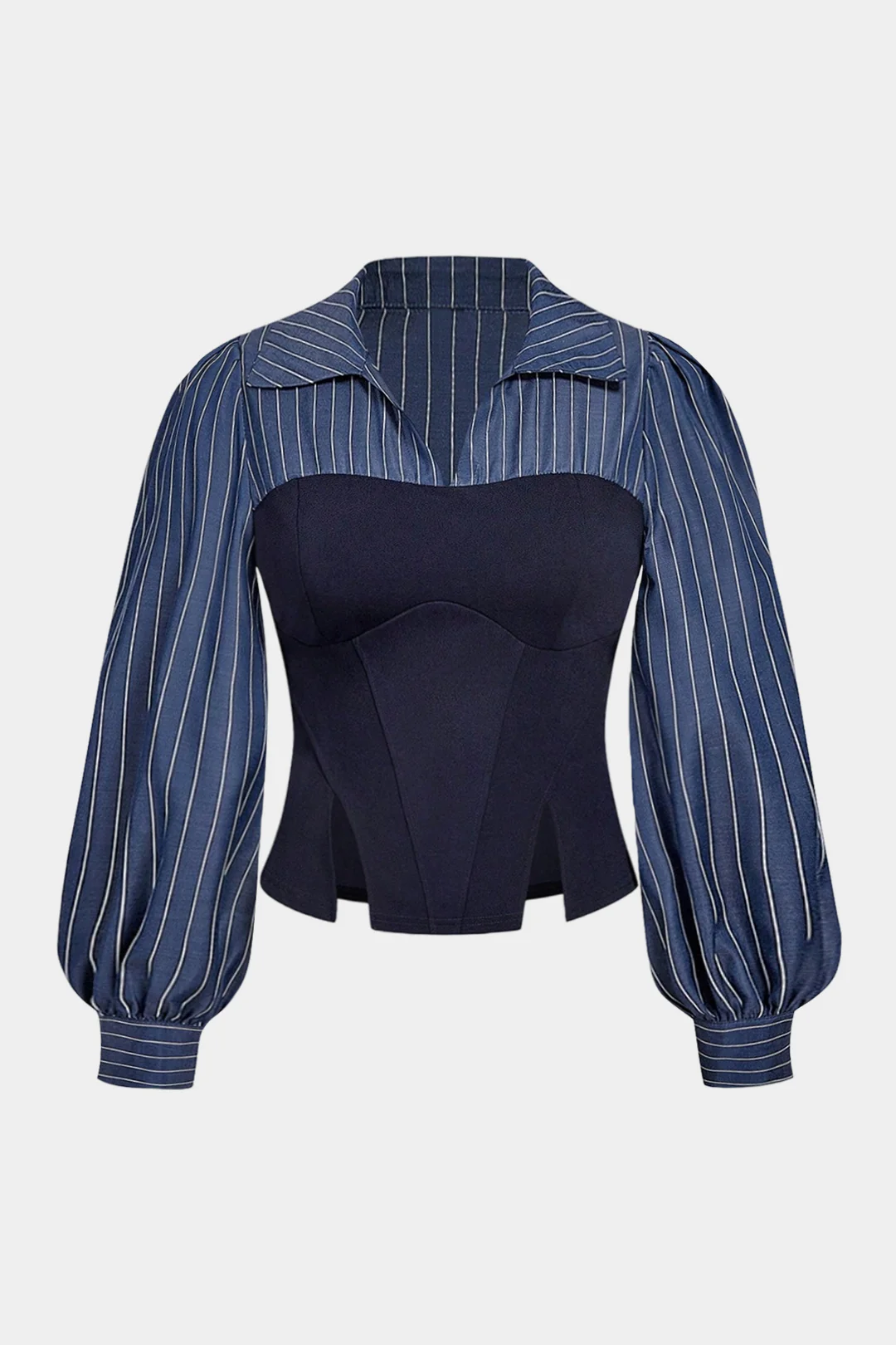 Plus Size Stripes Print Corset Long-Sleeve Shirt - Flockneti