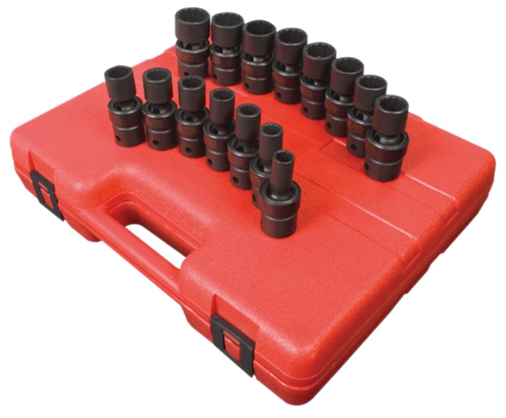 Sunex 15 pc. 1/2 In. Drive 12 Pt. Metric Universal Impact Socket Set - Flockneti