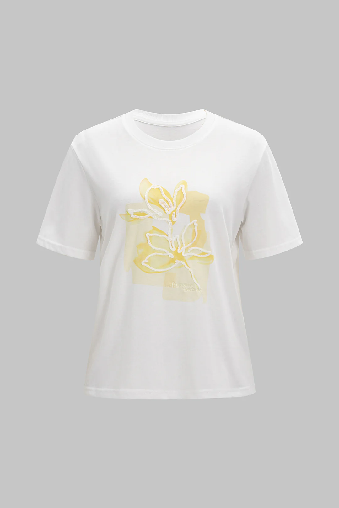Floral Print Embroidery Short Sleeve T-Shirt - Flockneti