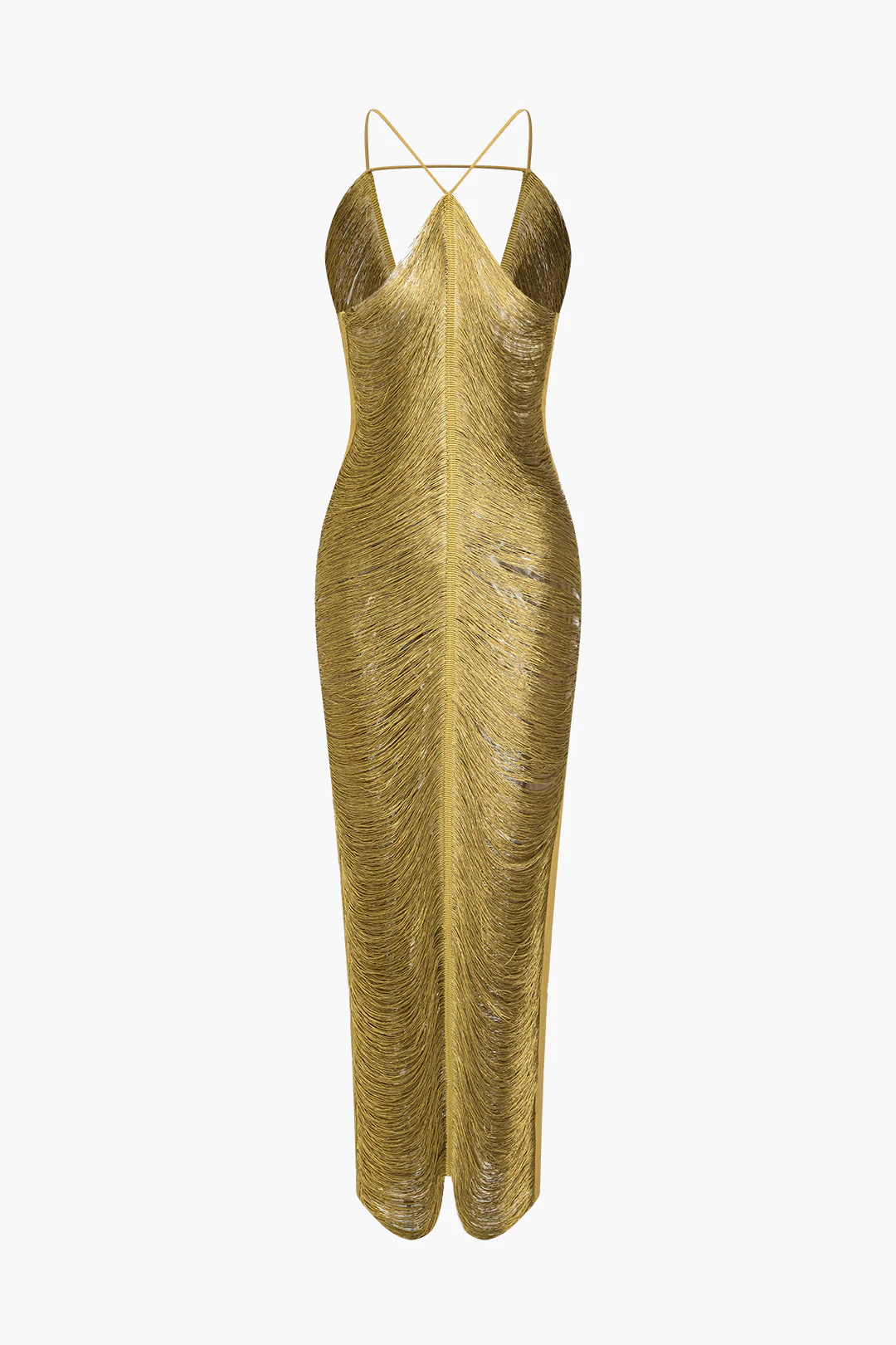 Solid Fringe Cut Out Slit Midi Dress - Flockneti
