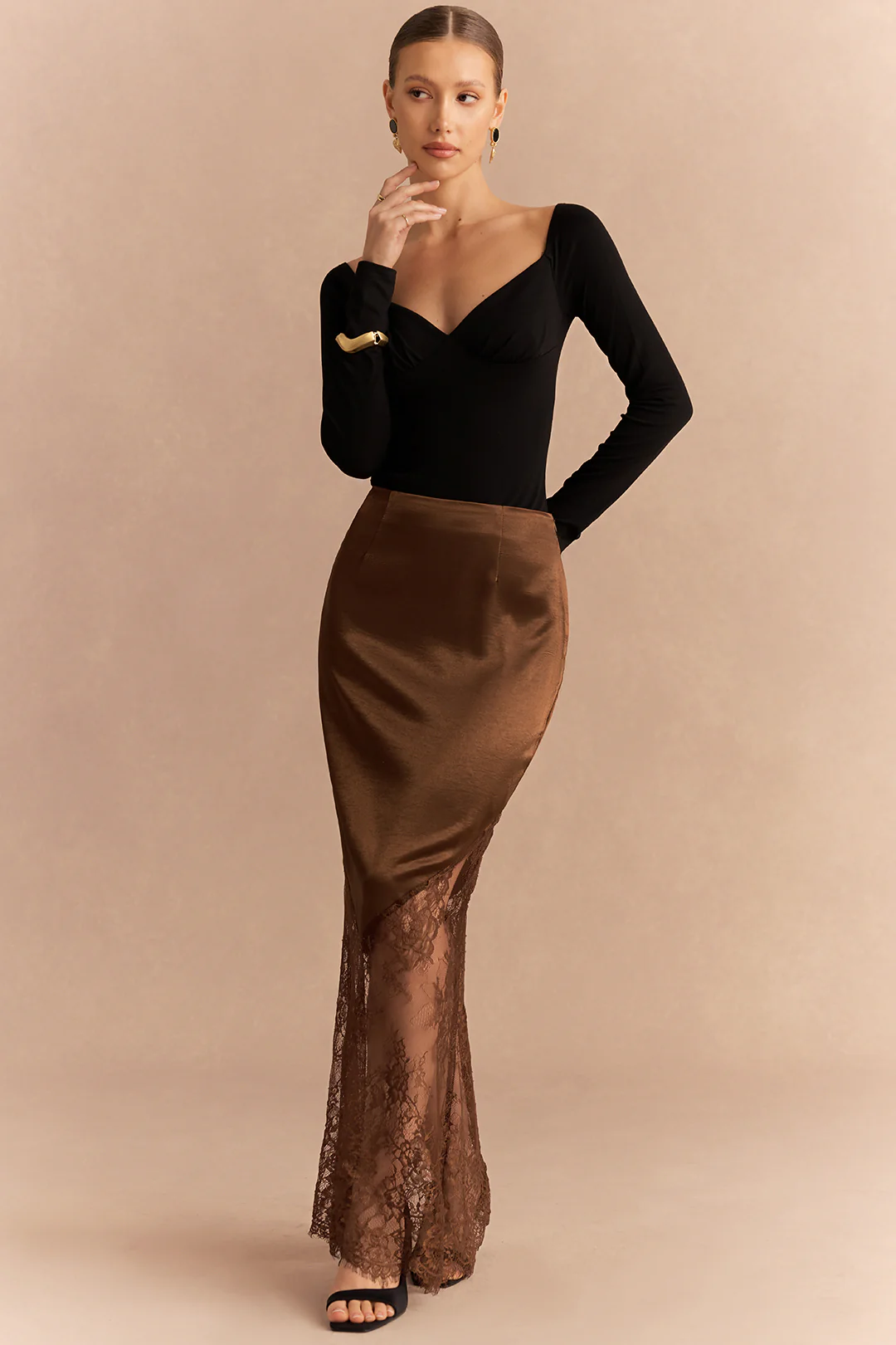 Satin Patchwork Lace Zipper Skirt - Flockneti